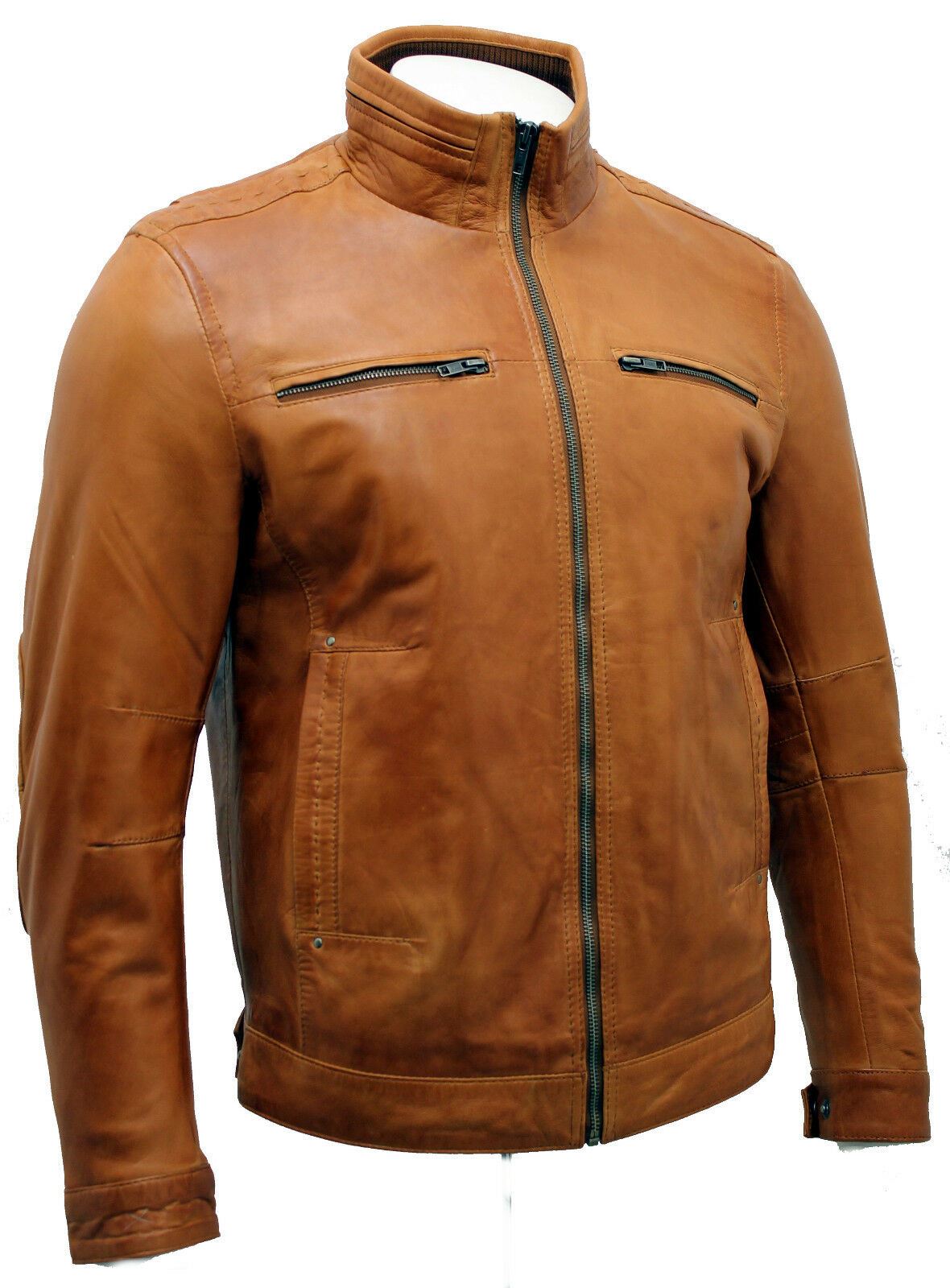 Mens Classic Leather Biker Jacket-Stevenage