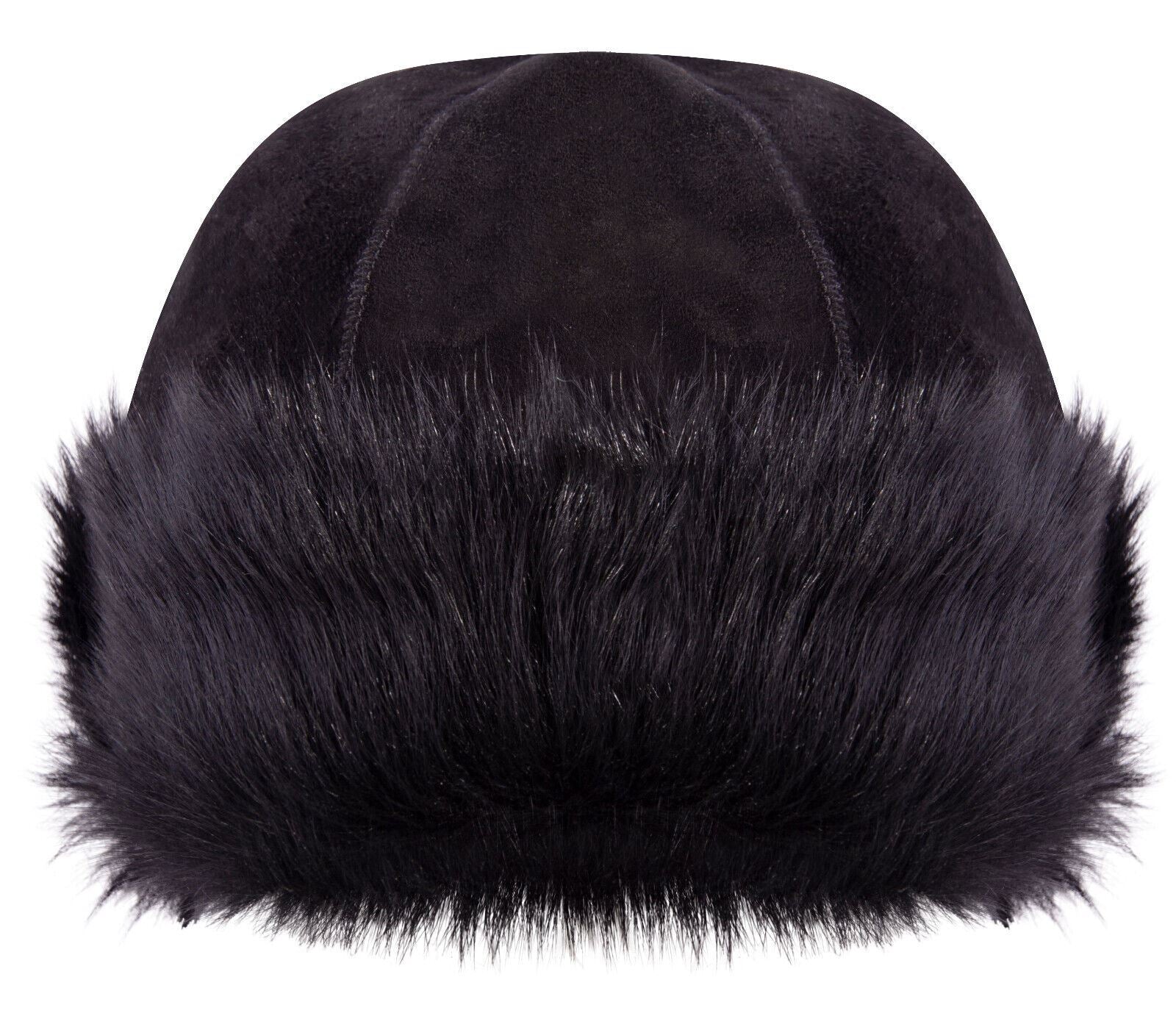 BLACK 100% Sheepskin Shearling Leather Toscana Fur Beanie Round Bucket Hat