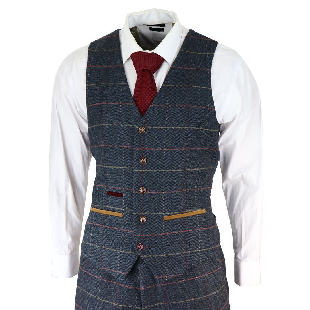 Mens Navy Tweed Check 3-Piece Suit