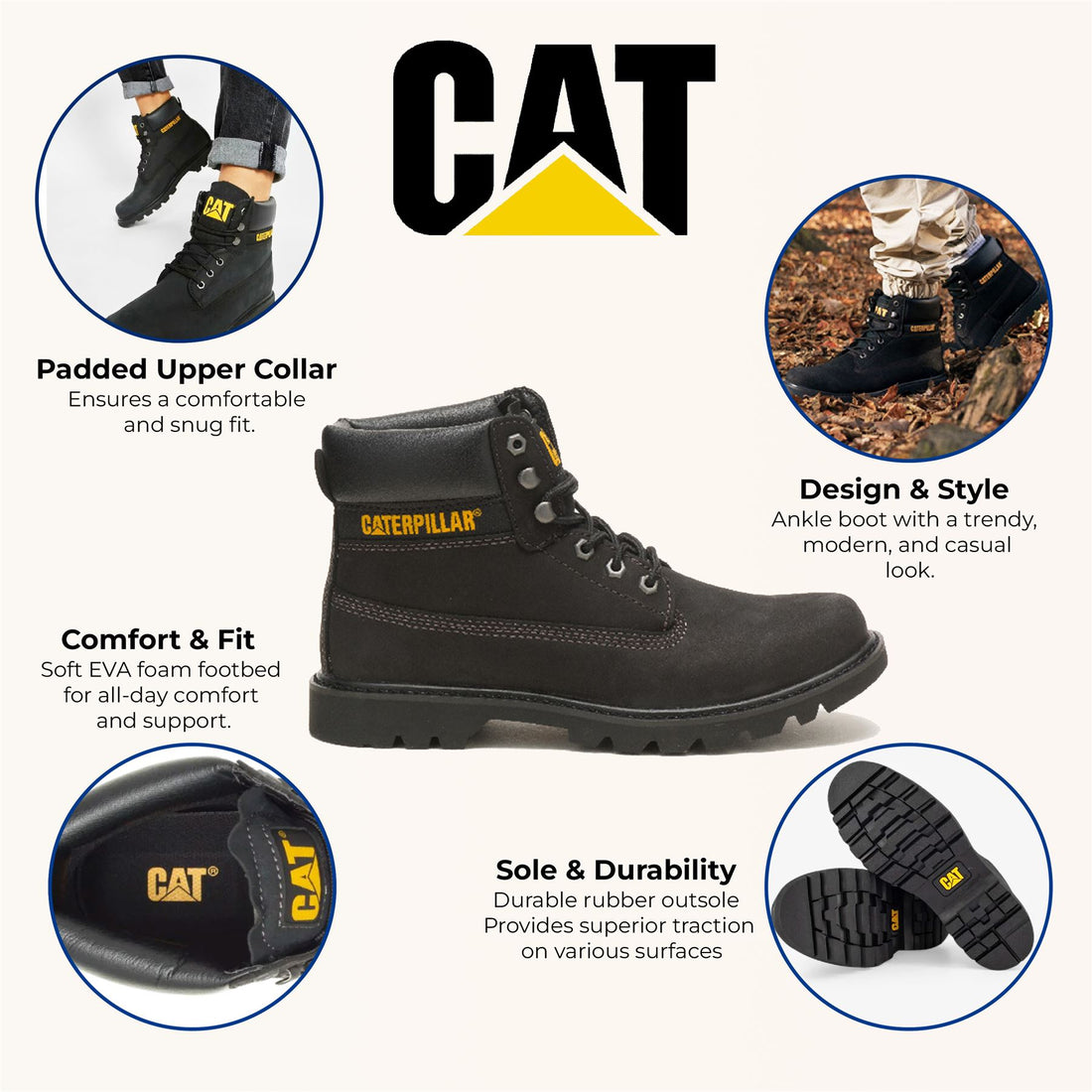 CAT (Caterpillar) Colorado 2.0 Black Leather Hiking Ankle Boots
