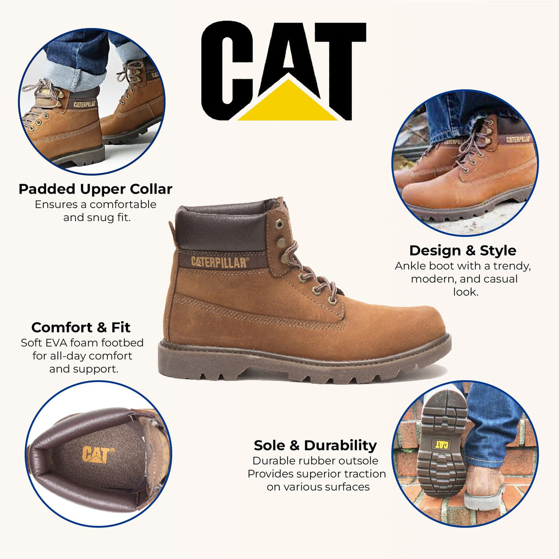 CAT (Caterpillar) Colorado 2.0 Beige Leather Hiking Ankle Boots