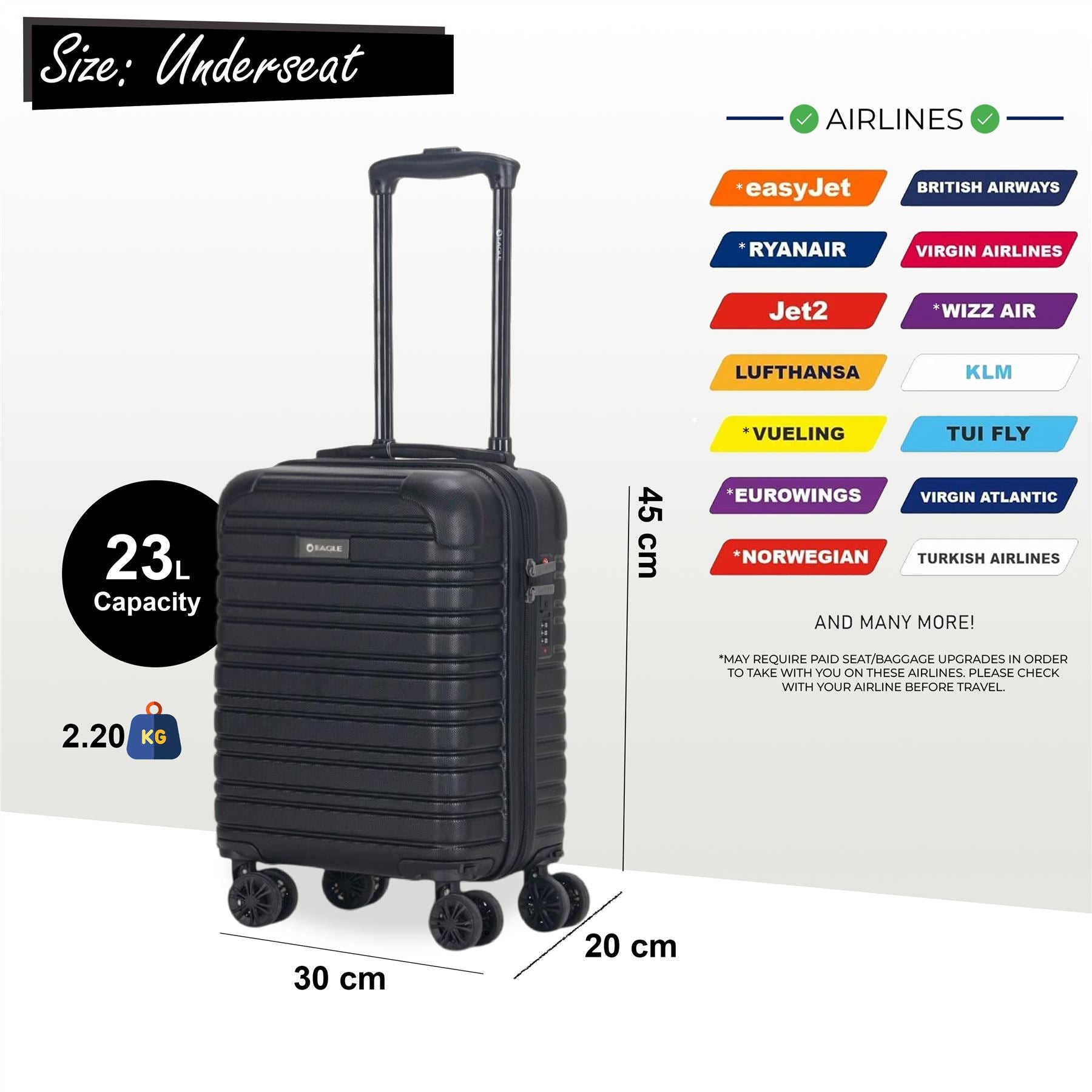 Koga Underseat Hard Shell Suitcase in Black