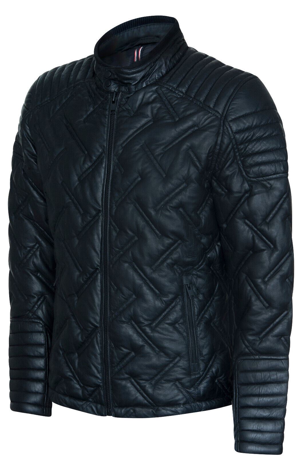 Mens Black Puffer Leather Biker Jacket - Tilbury