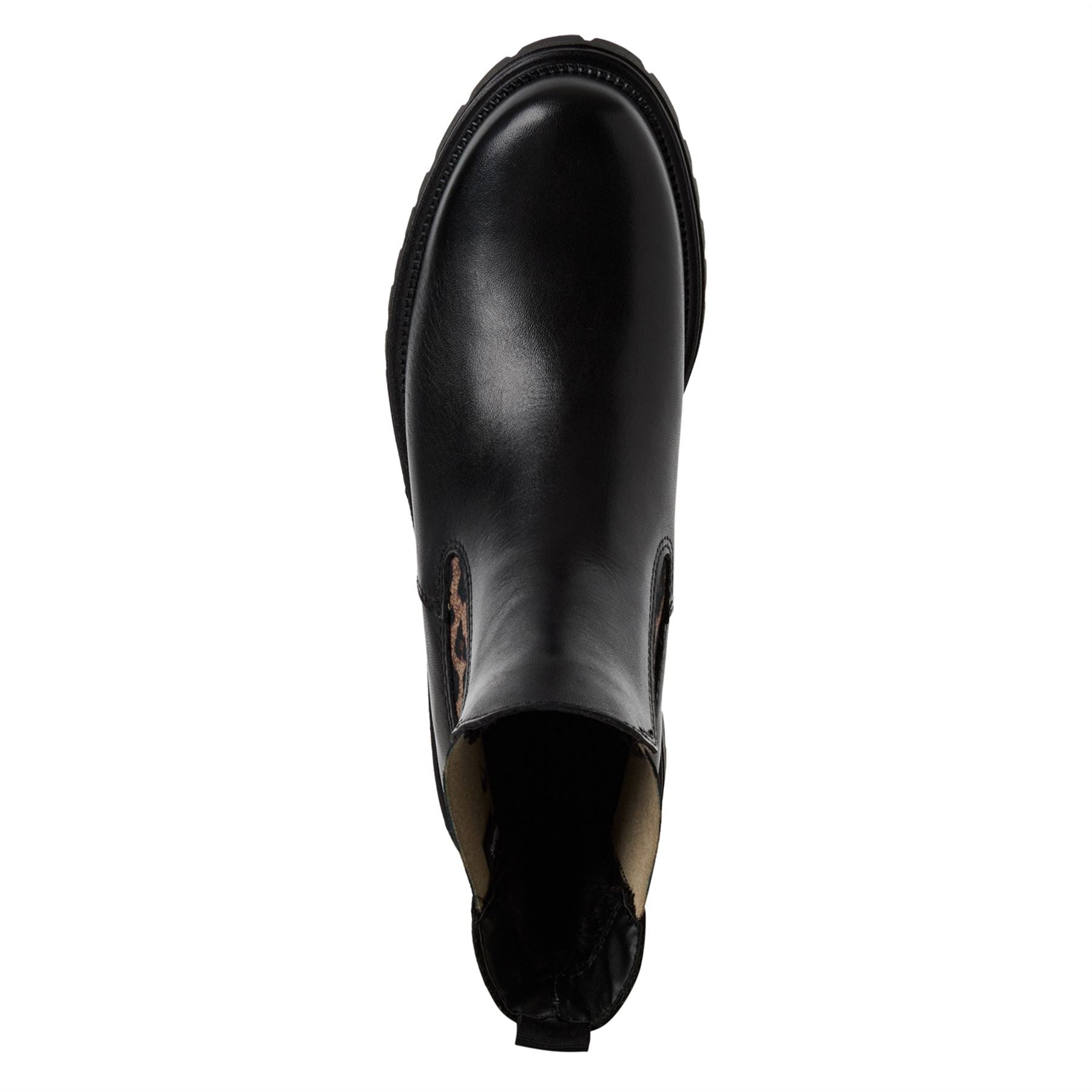 Tamaris Womens Black Leopard Leather Classic High Chelsea Ankle Boots