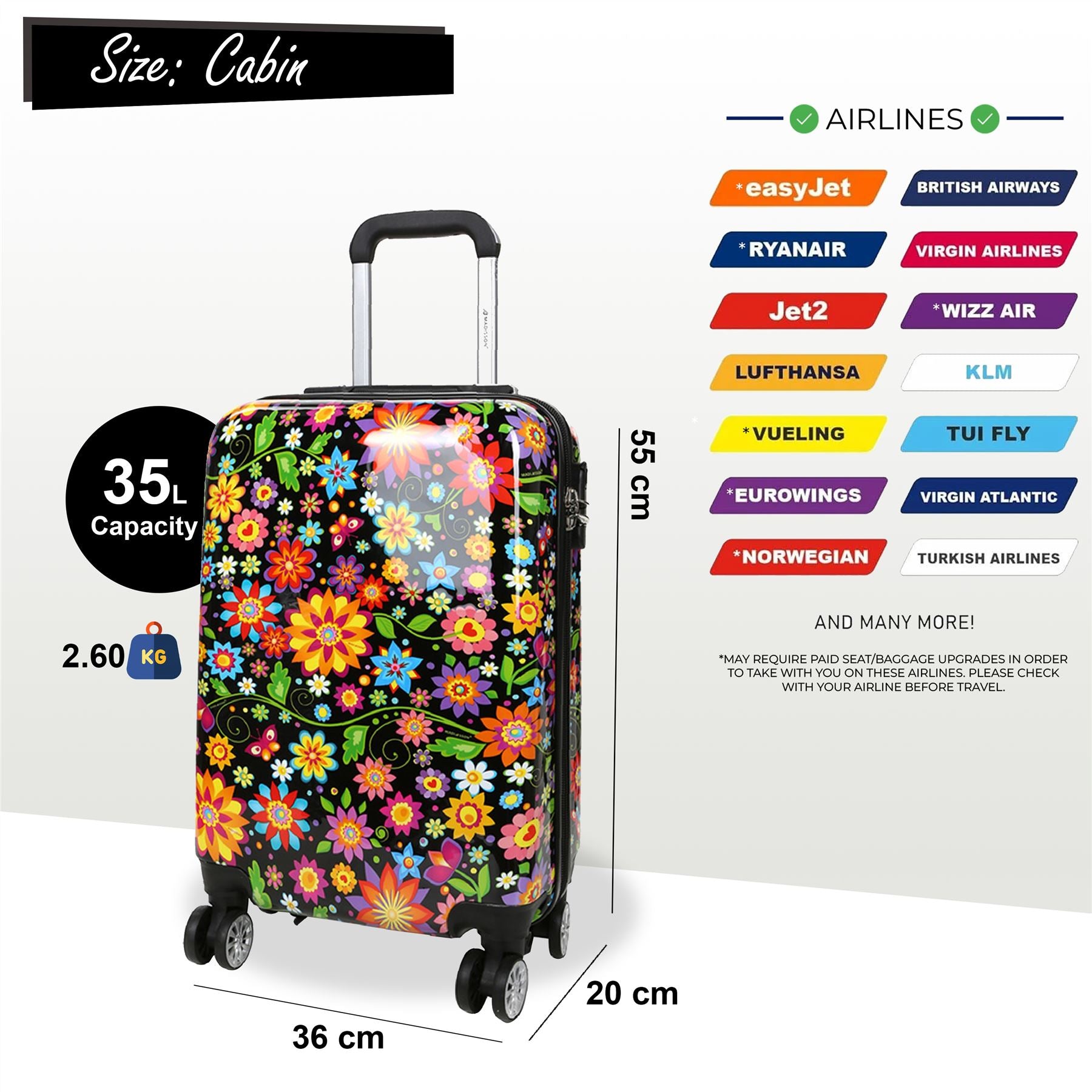 Ballina Cabin Hard Shell Suitcase in Black Flower