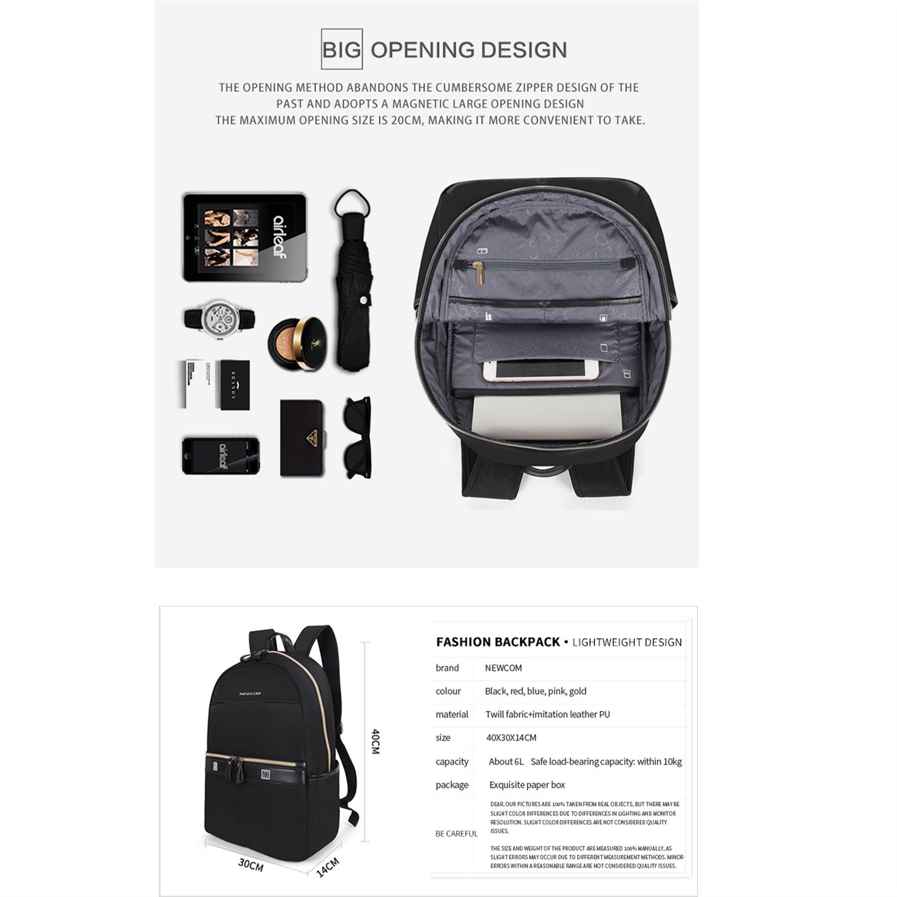 Backpack Rucksack 40 x 30 x 14 cm Black Underseat Travel Cabin Bag for Ryanair, Easy Jet