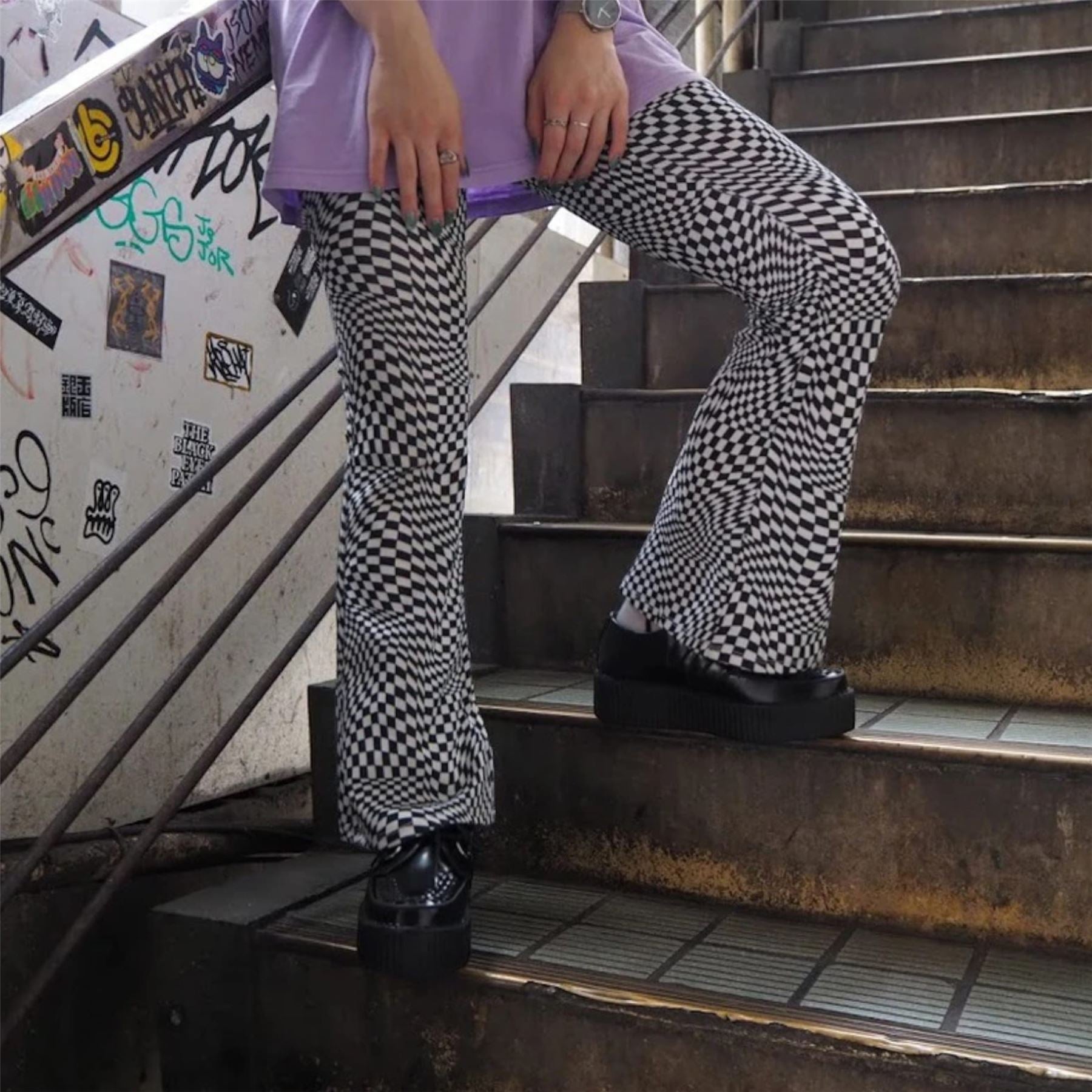 TUK Viva High Creeper Black Leather Platform Lace-Up Goth Shoes - AV6802