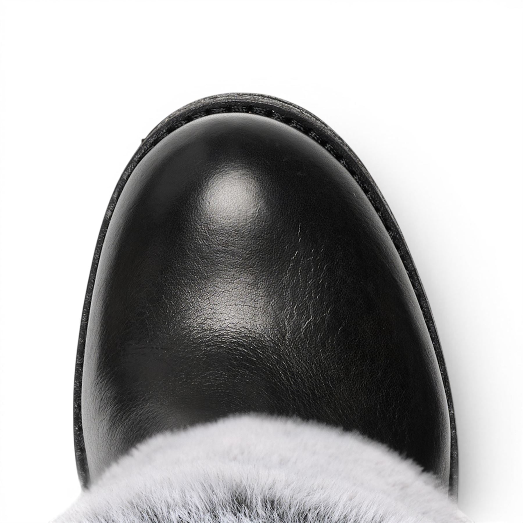 Windsorsmith Womens Mid Calf Black Leather High Heel Fur Boots - Lovestruck