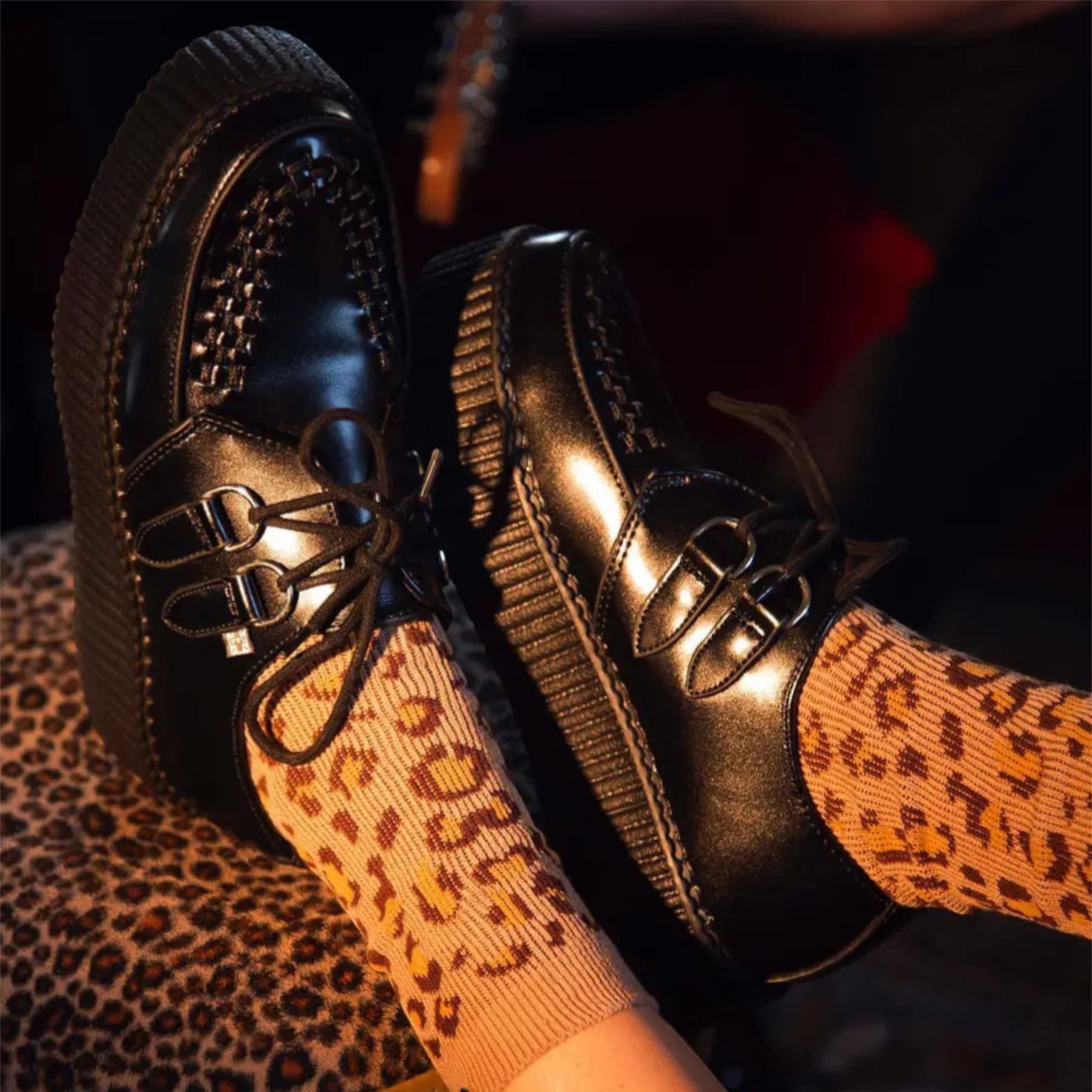 TUK Viva High Creeper Black Leather Platform Lace-Up Goth Shoes - AV6802