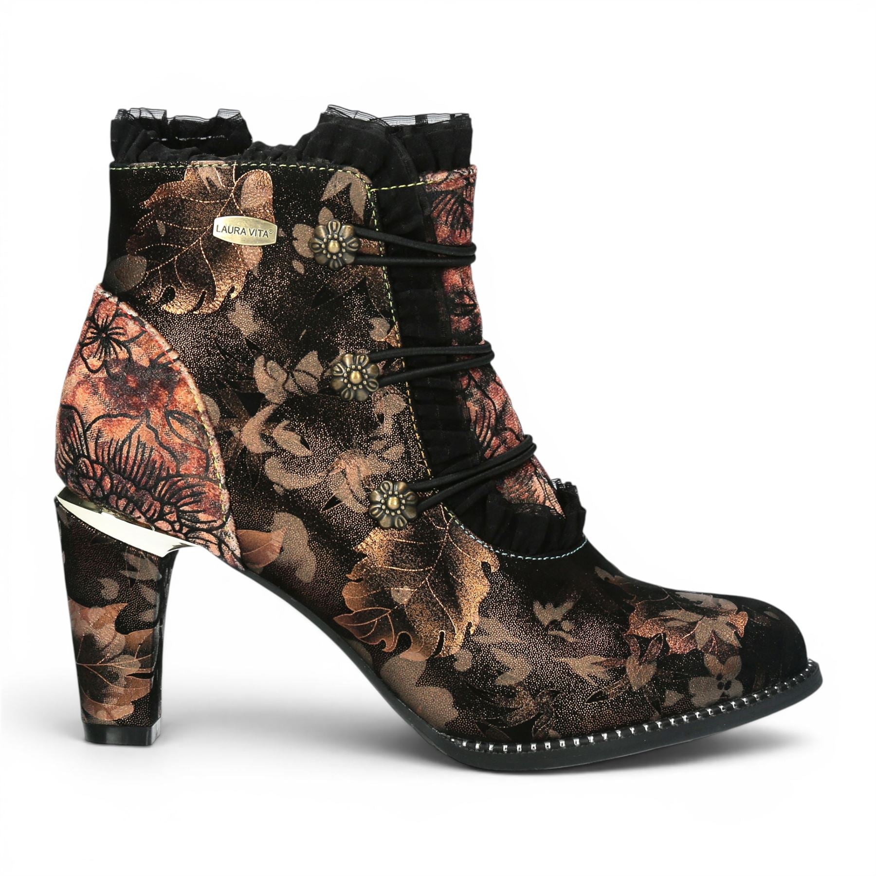 Laura Vita Floral Womens Victorian Bronze Leather Heel Ankle Boots - Alcbaneo-130