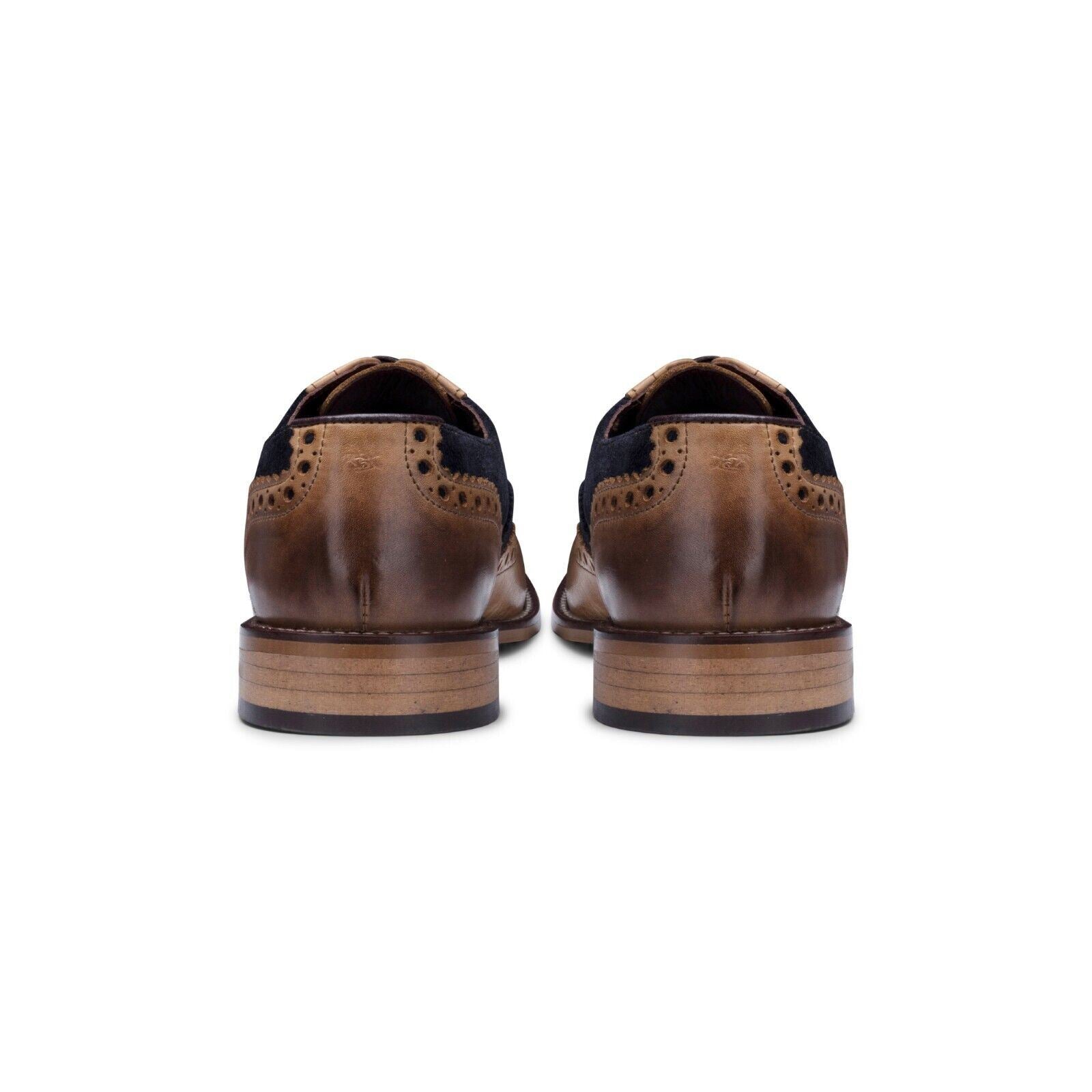 Mens Classic Oxford Tan Leather Gatsby Brogue Shoes with Navy Suede