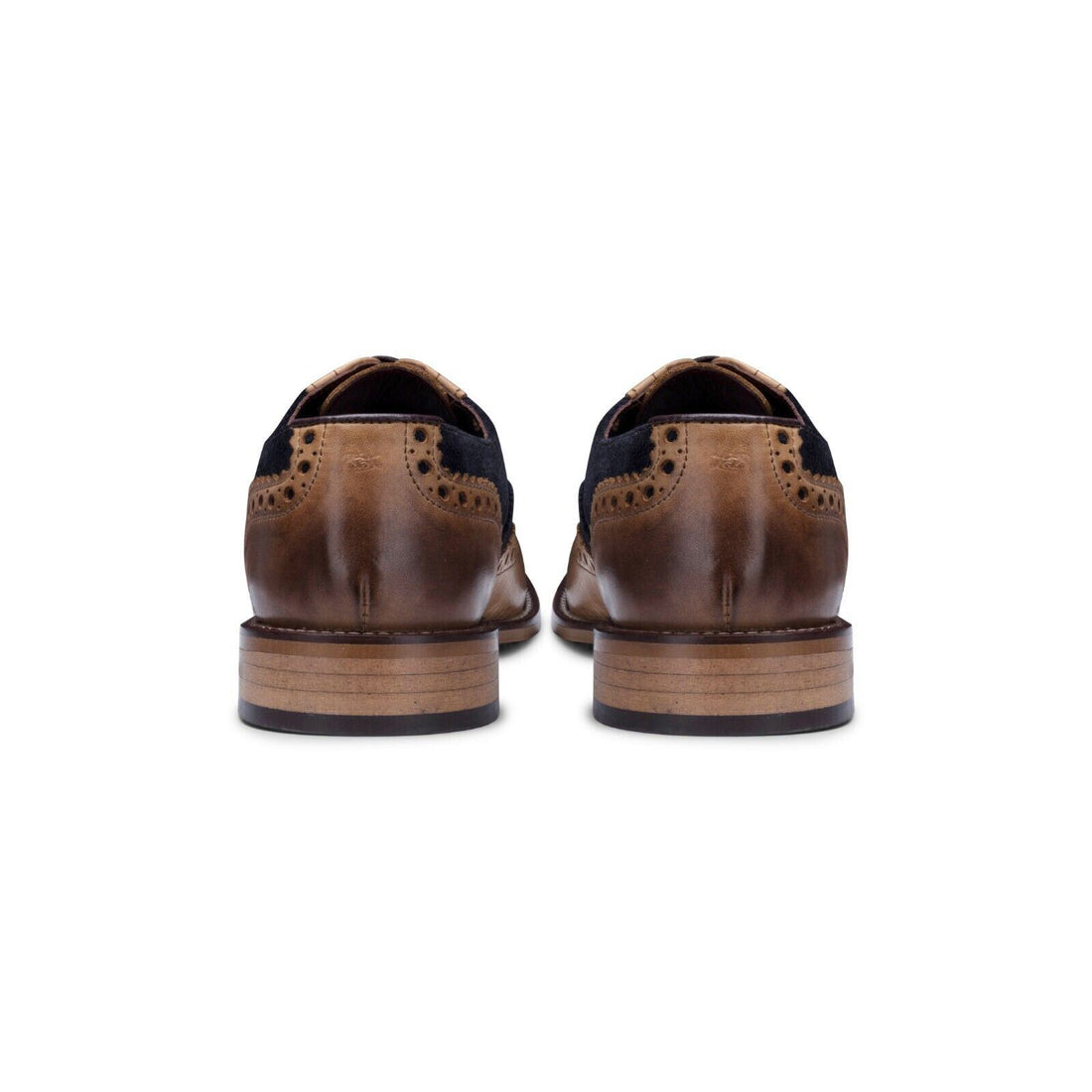 Mens Classic Oxford Tan Leather Gatsby Brogue Shoes with Navy Suede