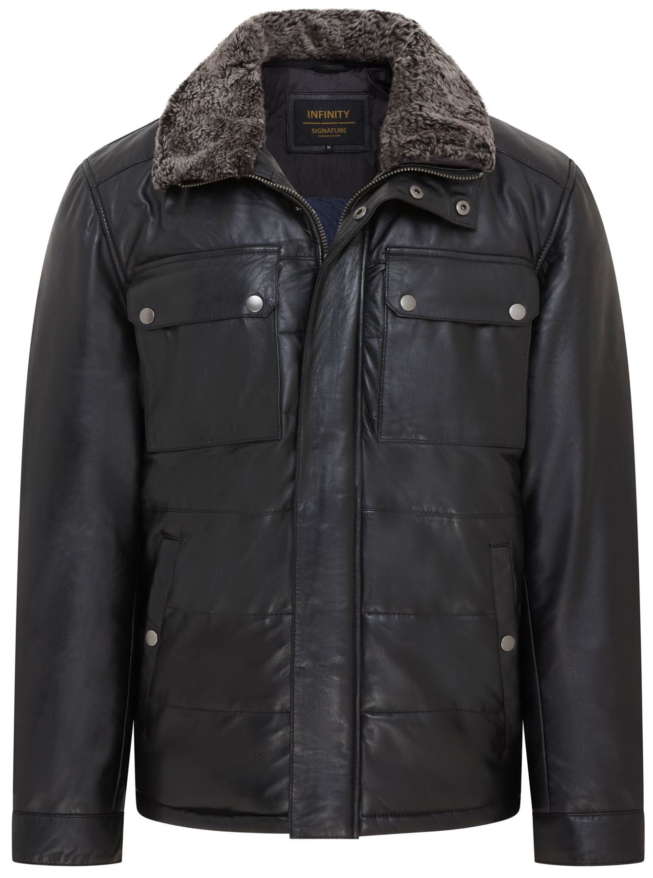 Mens Leather Puffer Quilted Jacket - Farsund