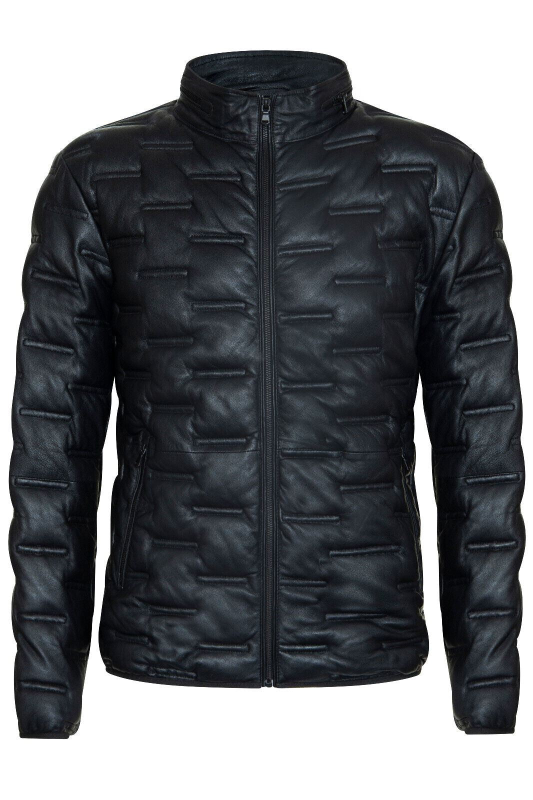 Mens Quilted Puffer Leather Bomber Jacket - Torpoint