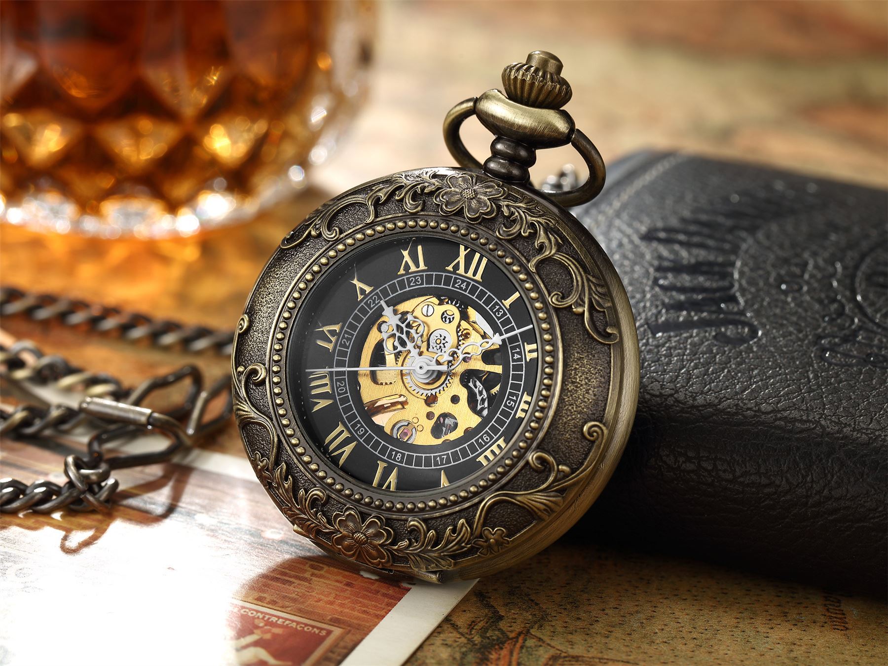 Vinatage Mechanical Alloy Skeleton Half Hunter Pocket Watch