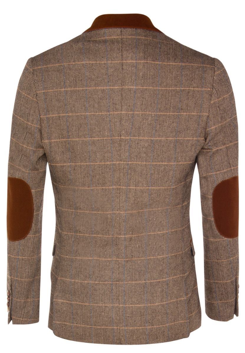 Mens 3 Piece Tan Tweed Check Suit