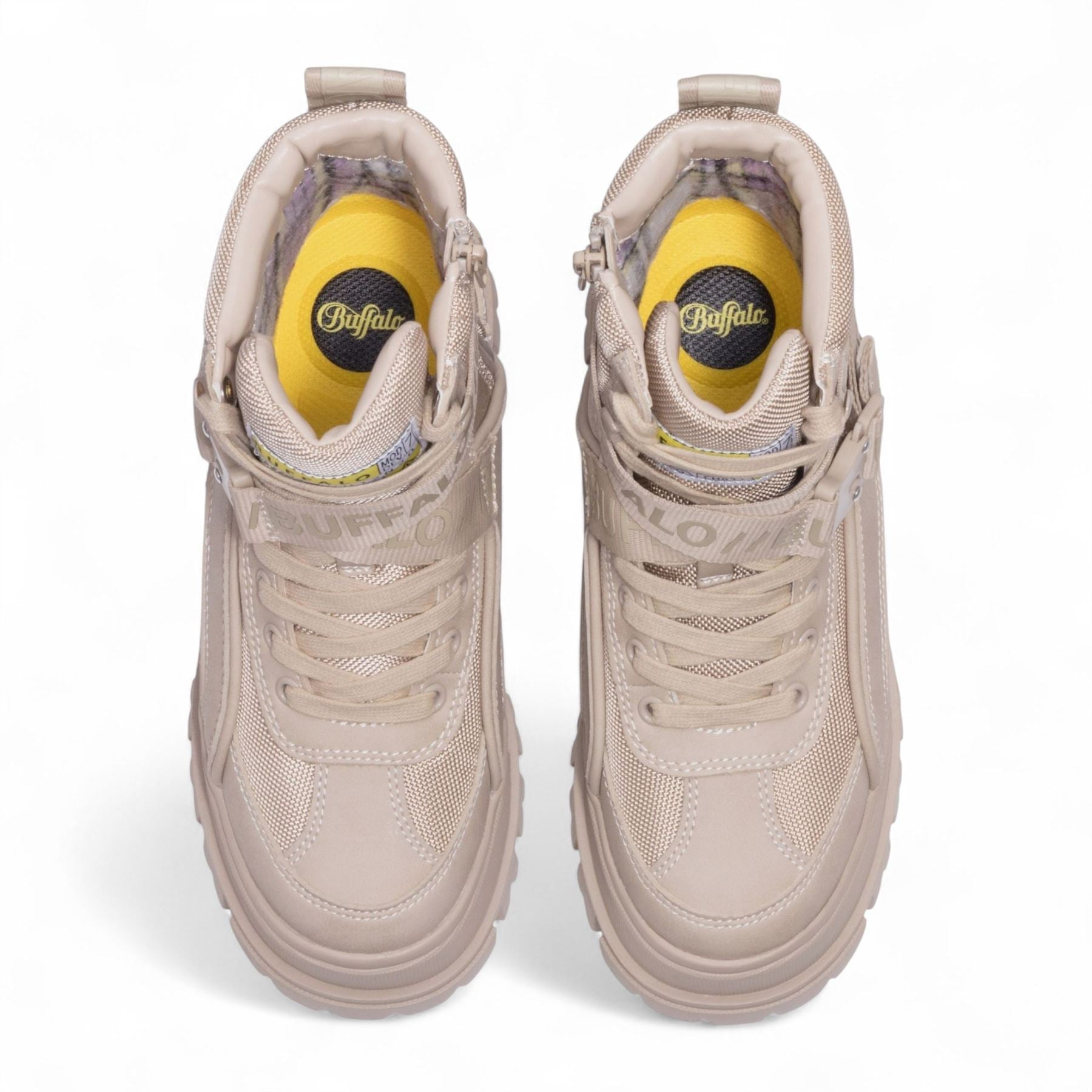 Buffalo Womens Beige Chunky Platform High Ankle Combat Boots - ASPHA-COM1