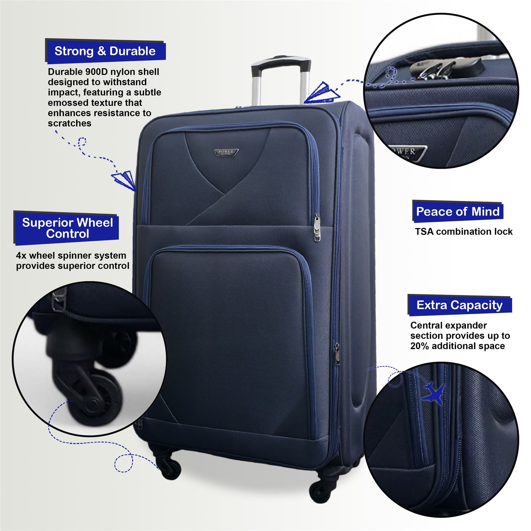 Nagoya Unserseat Soft Shell Suitcase in Navy