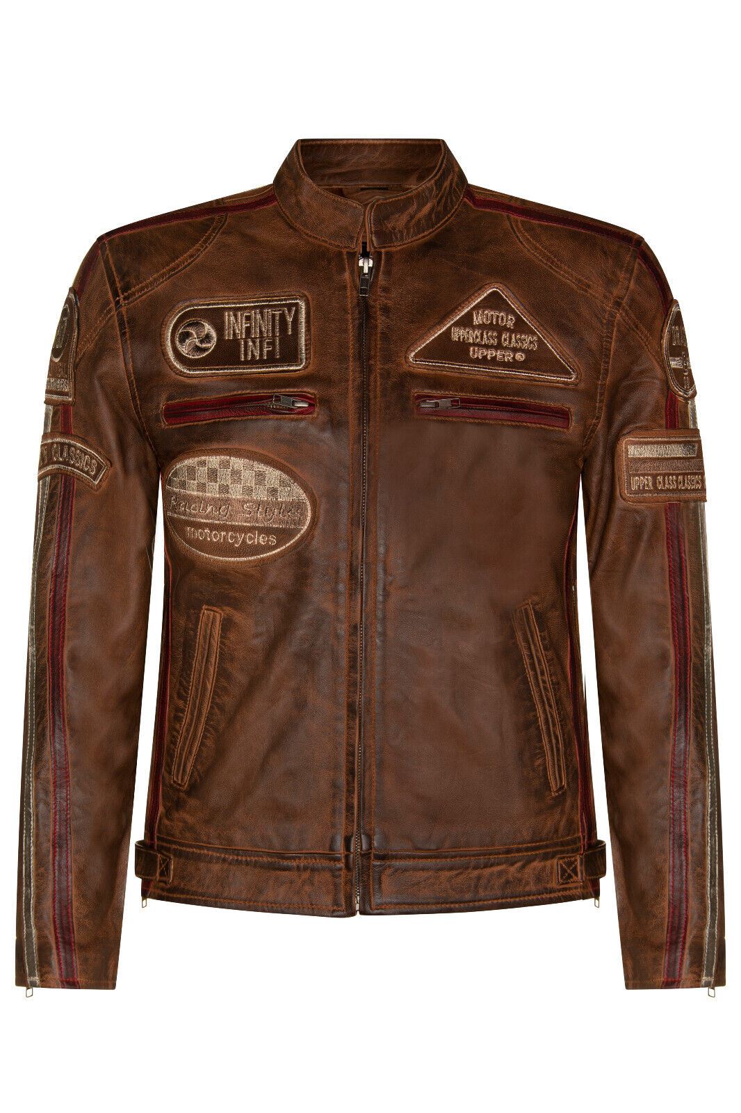 Mens Versatile Leather Biker Jacket-Stone