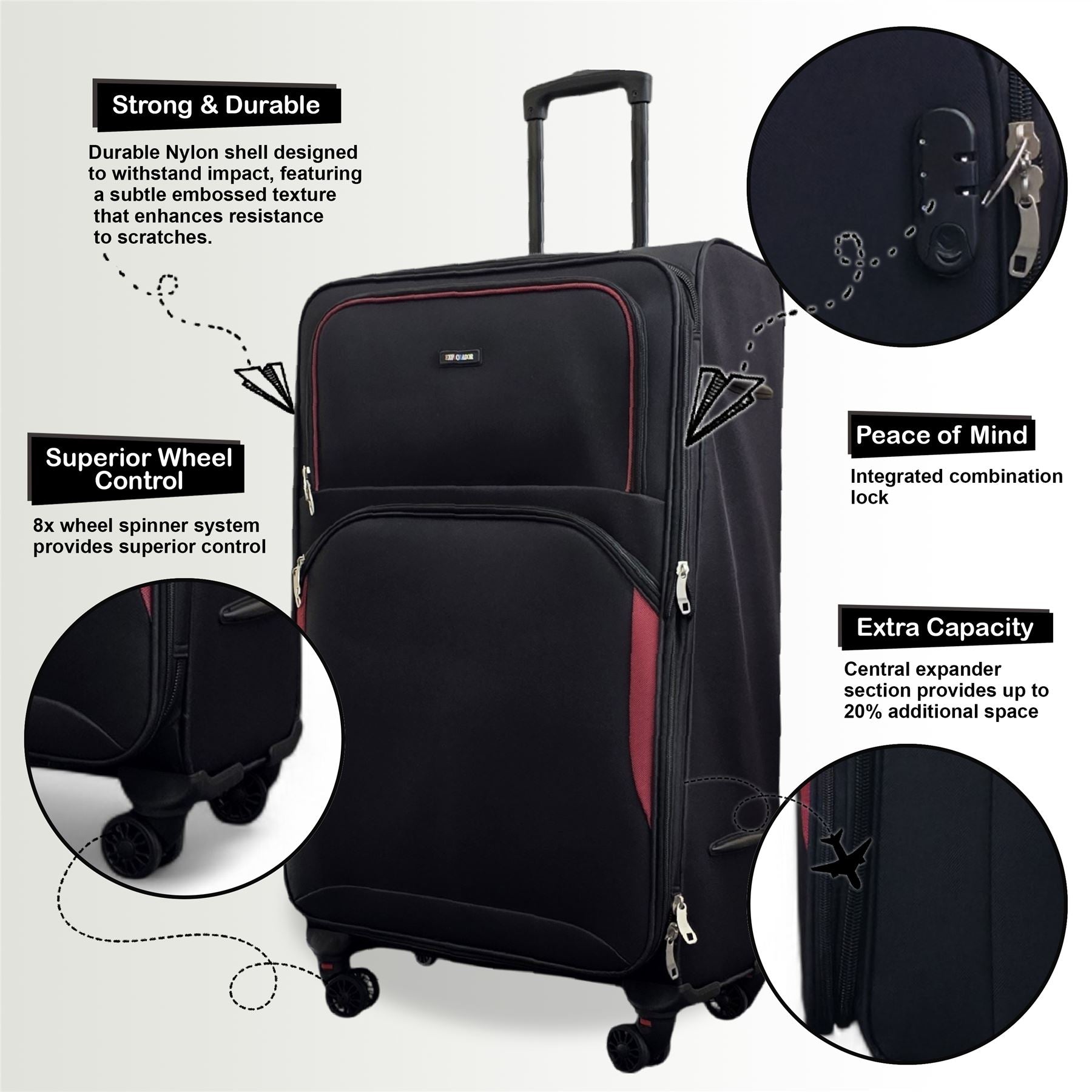 Gosford Set of 3 Soft Shell Suitcase in Black