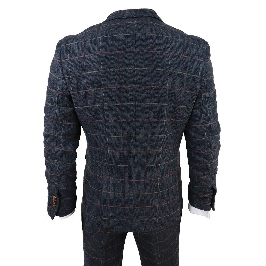 Mens Navy Tweed Check 3-Piece Suit