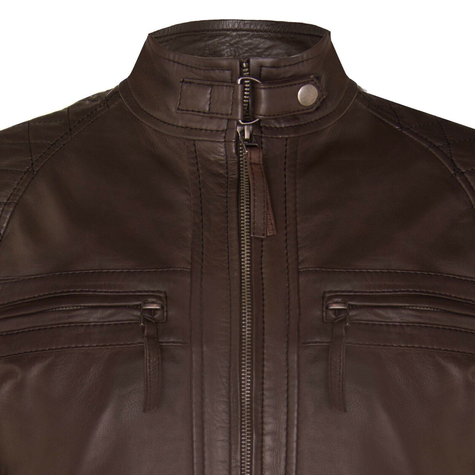 Men Classic Leather Quilted Biker Jacket-Silsden