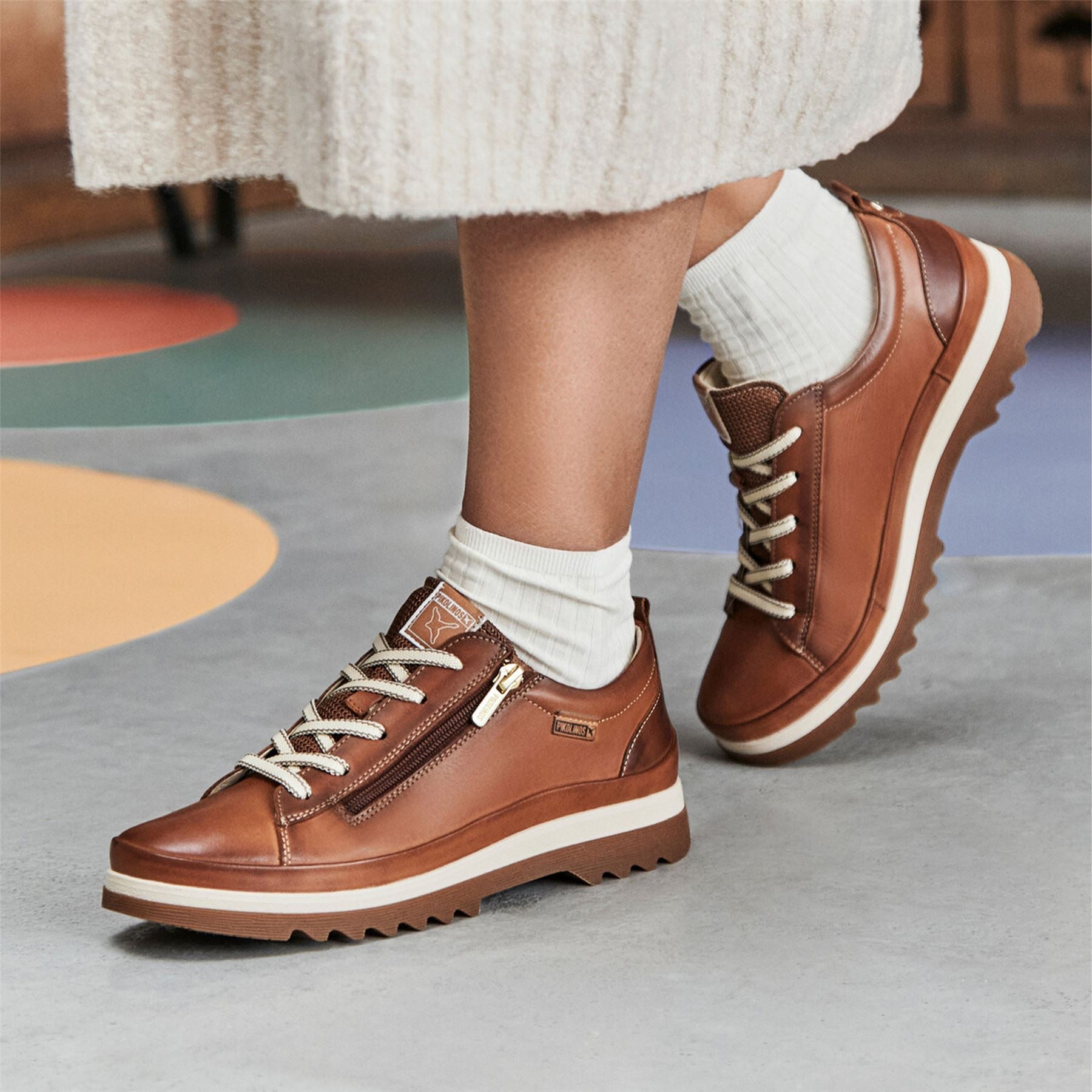 Pikolinos Women’s Brandy Brown Leather Laces & Zipper Trainers - Vigo
