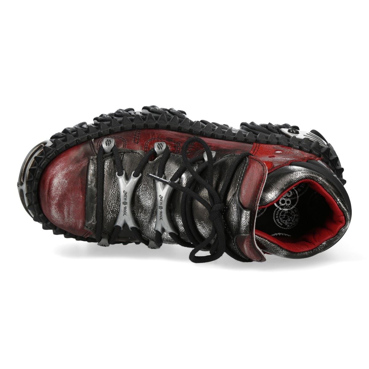 New Rock M-WALL106N-C17 Red Silver Leather Gothic Urban Rock Ankle Boots