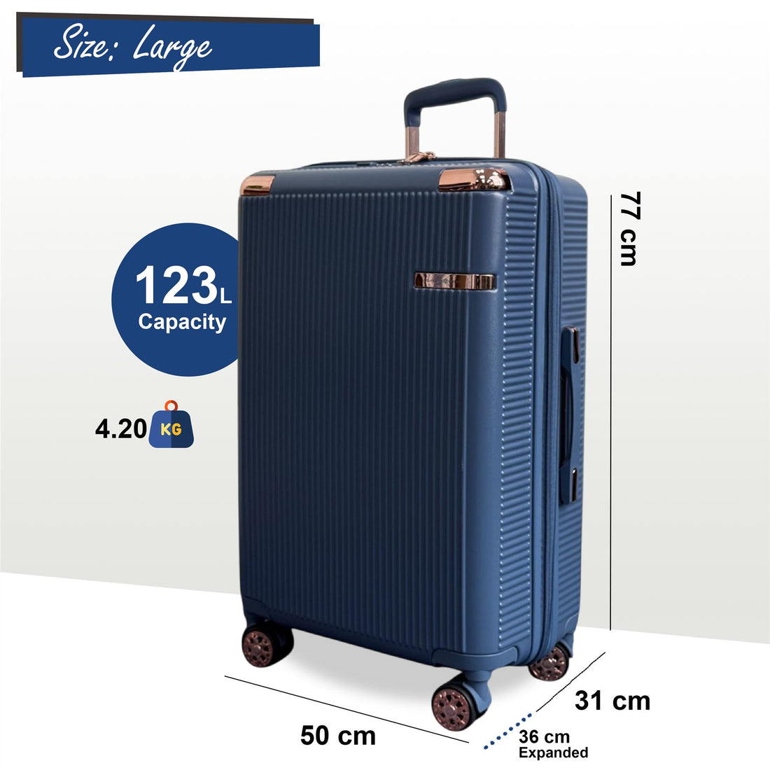 Cowra Large Hard Shell Suitcase in Navy Blue