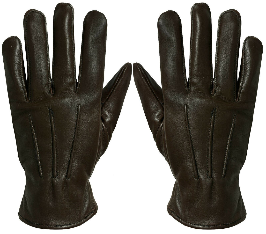 MENS BROWN CLASSIC REAL 100% LEATHER GLOVES THERMAL LINED DRIVING WINTER GIFT - Upperclass Fashions 