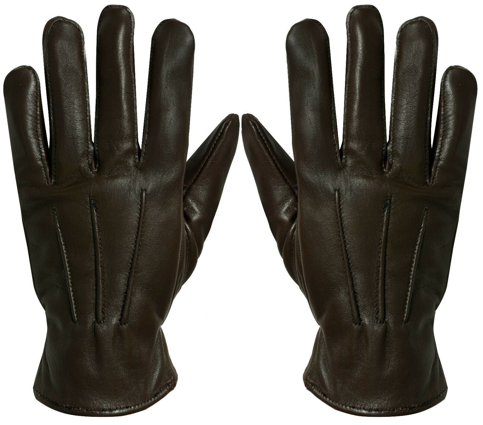 MENS BROWN CLASSIC REAL 100% LEATHER GLOVES THERMAL LINED DRIVING WINTER GIFT