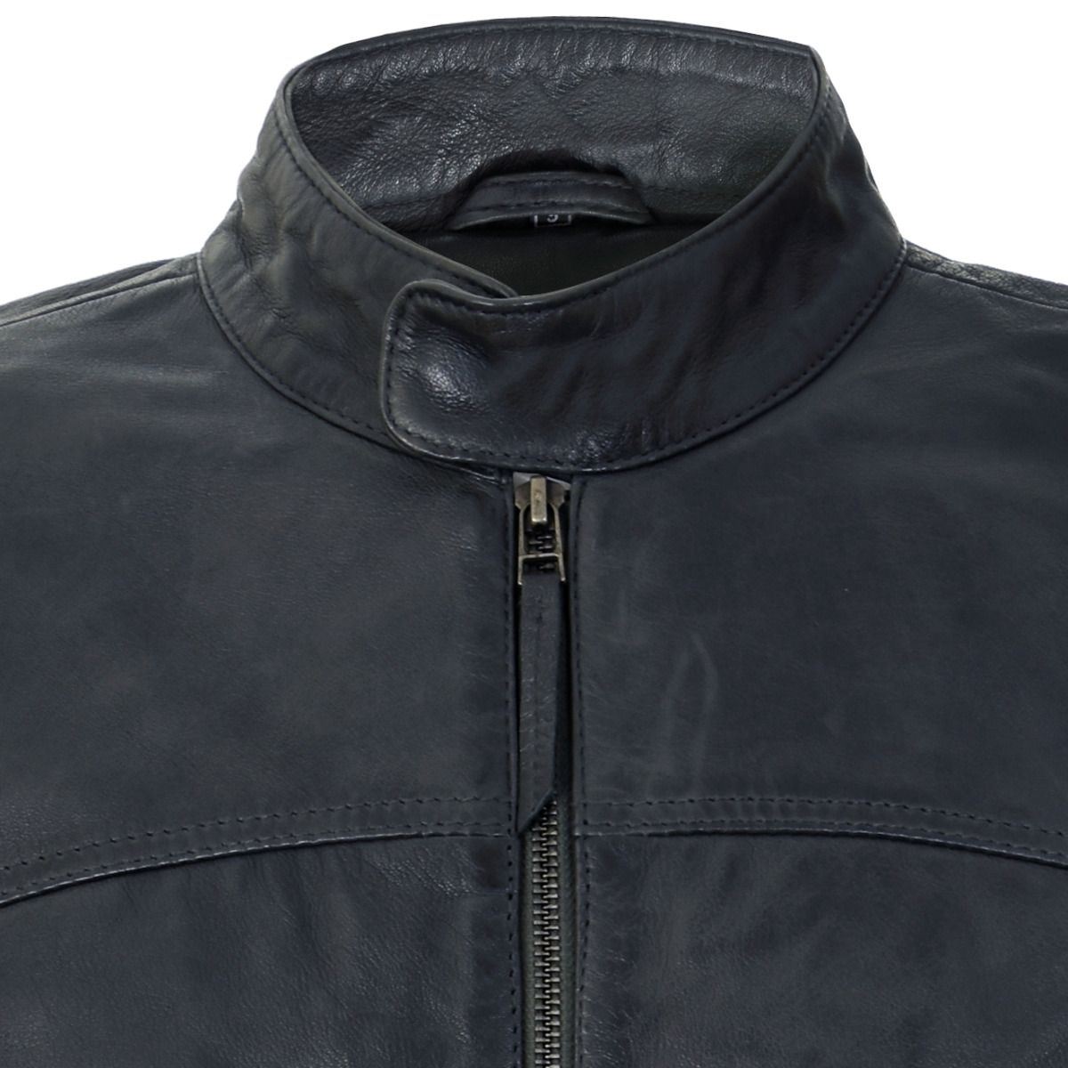 Mens Classic Fitted Leather Biker Jacket-Stockport