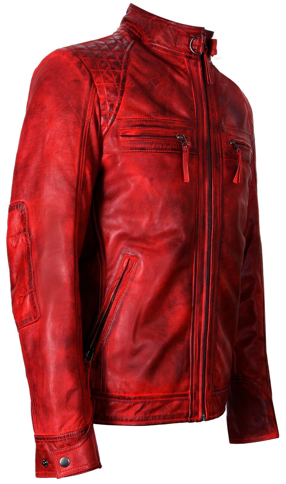Men Classic Leather Quilted Biker Jacket-Silsden