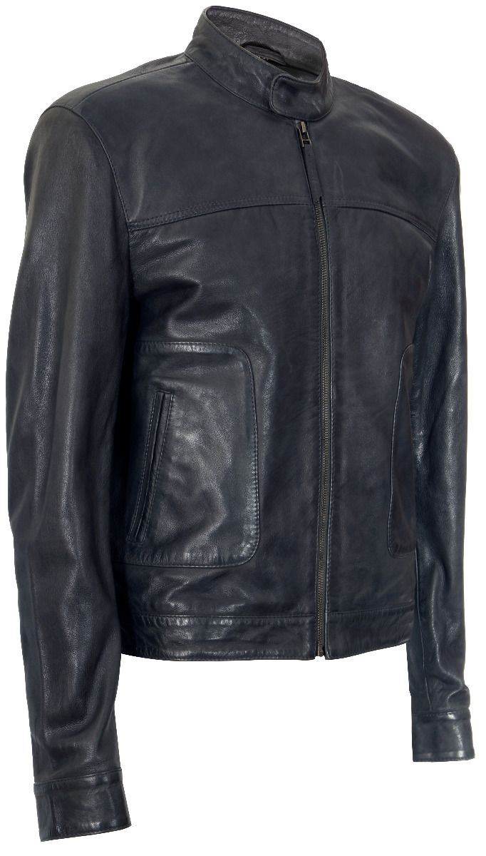 Mens Classic Fitted Leather Biker Jacket-Stockport