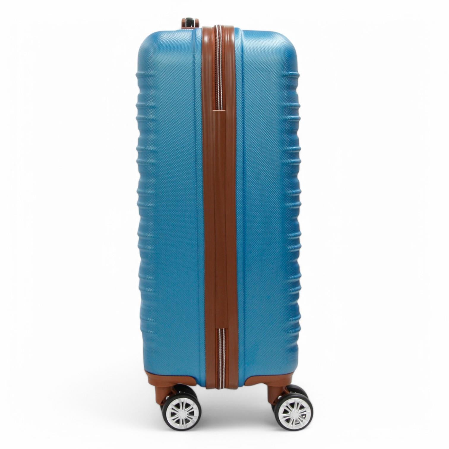 Expandable Blue Hard Shell ABS 8 Wheel Suitcase Robust Travel Case Holiday Luggage