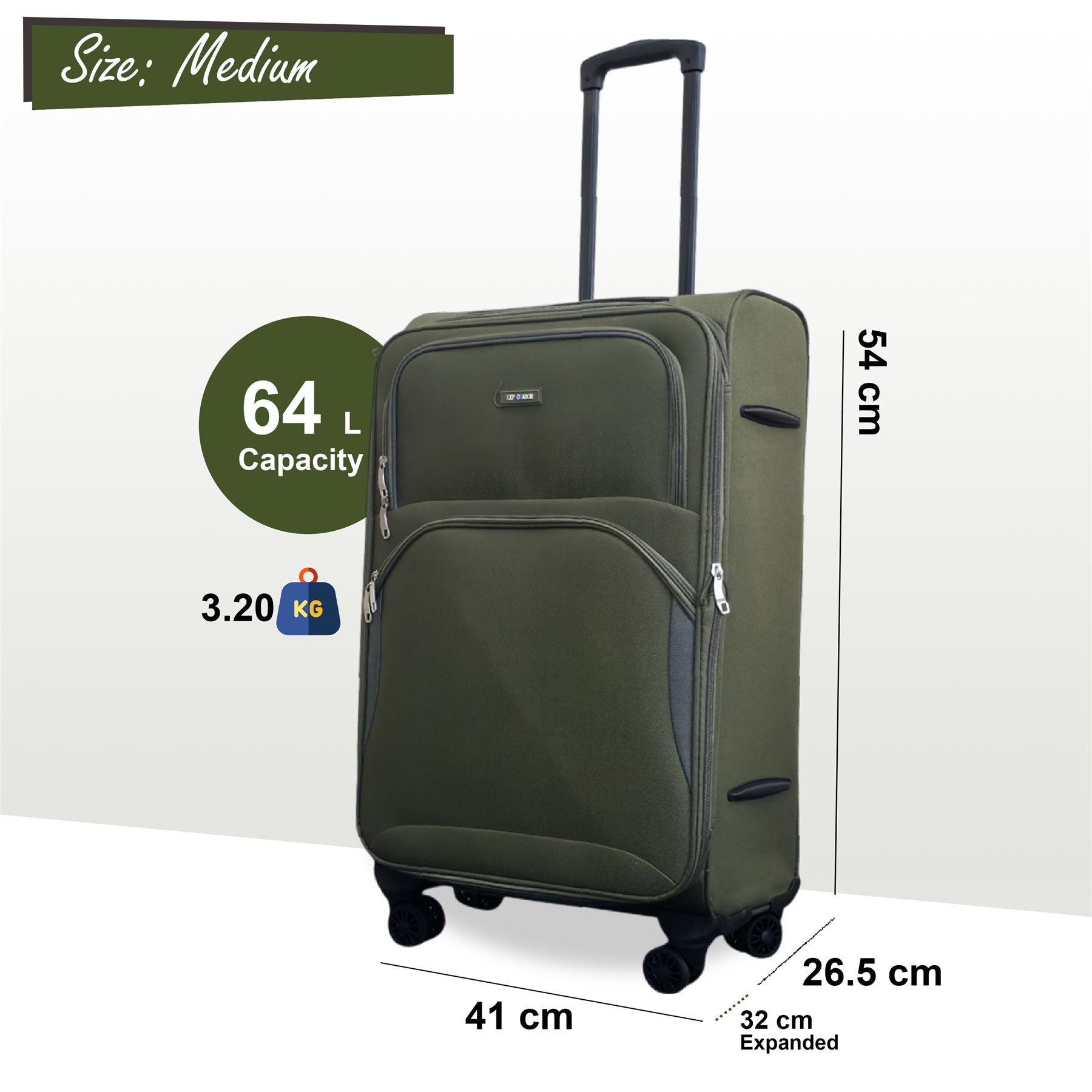 Gosford Medium Soft Shell Suitcase in Green