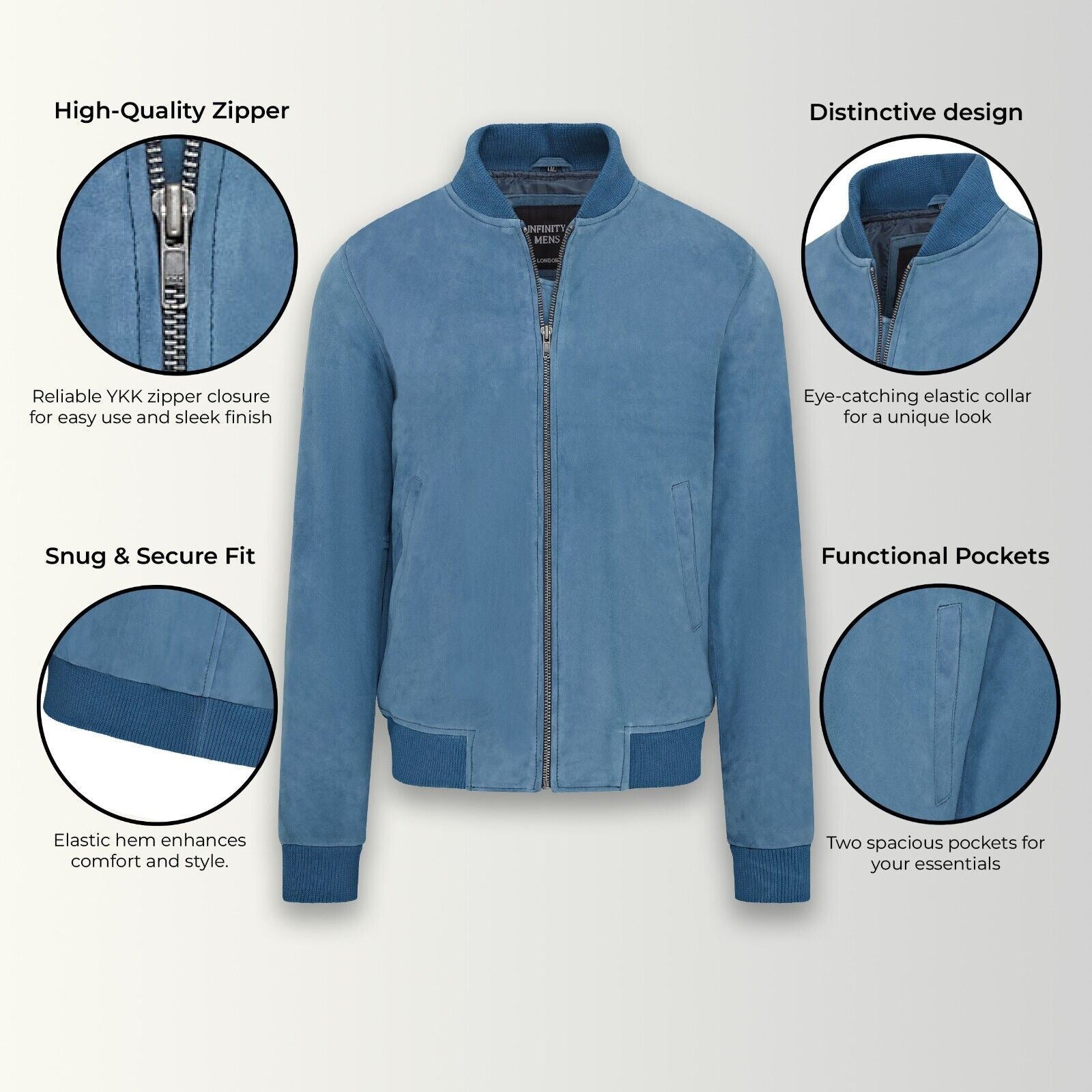 Mens Soft Goat Suede MA-1 Varsity Bomber Jacket - Uxbridge