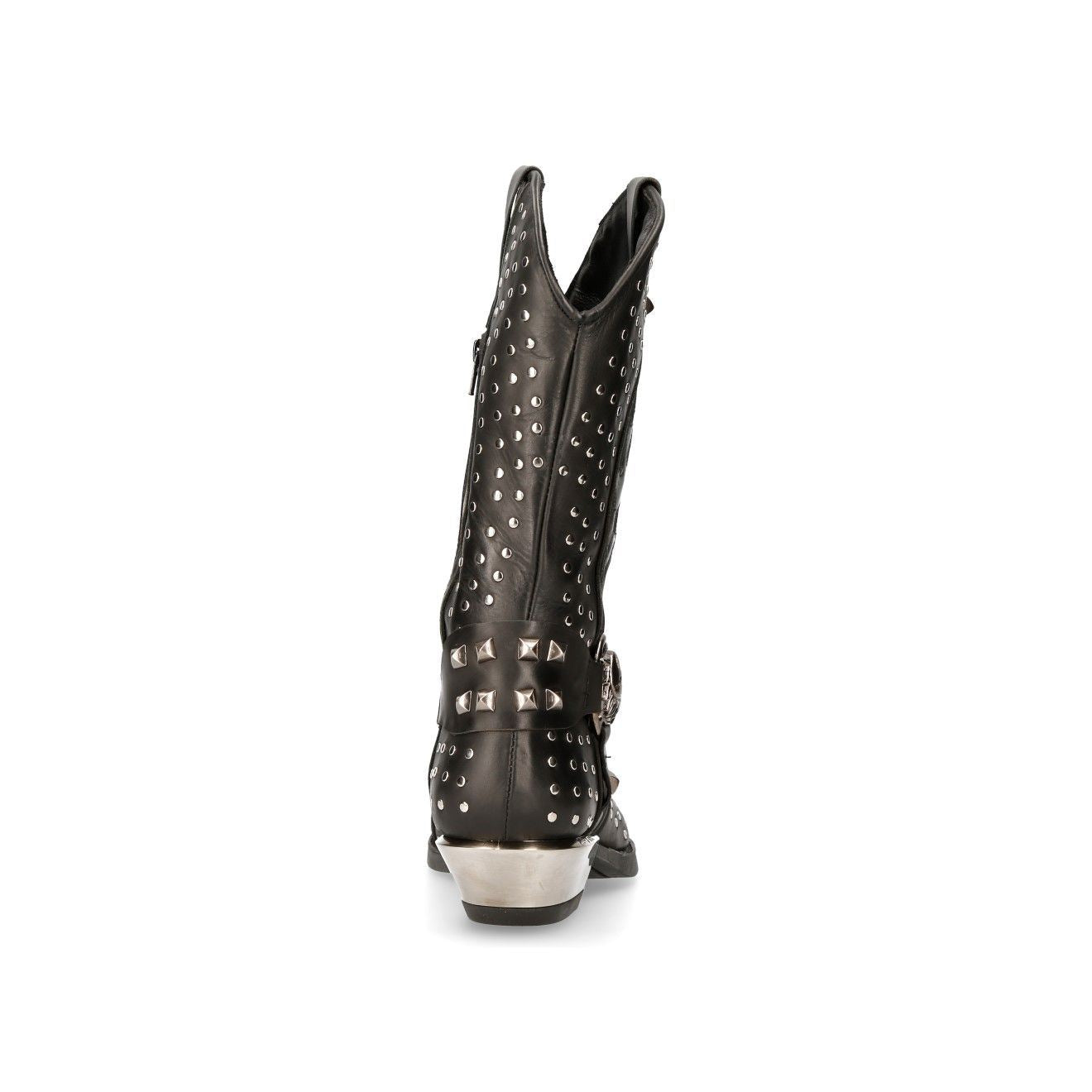 New Rock Black Leather Studded Cowboy Boots- M-7928-S1