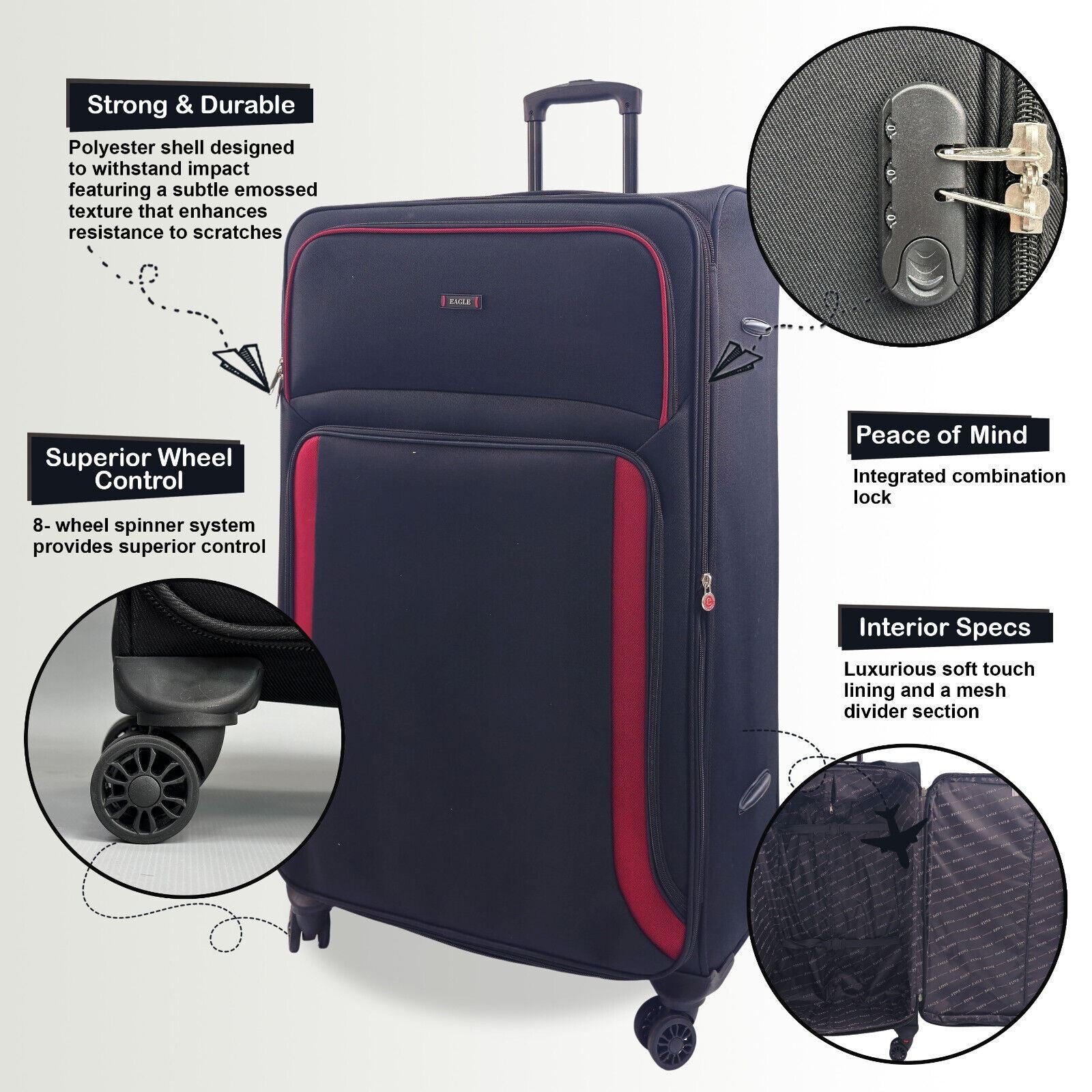 Soft Shell Cabin Suitcase 55 x 40 x 20 cm Lightweight Luggage Suitable for Easyjet, Ryanair