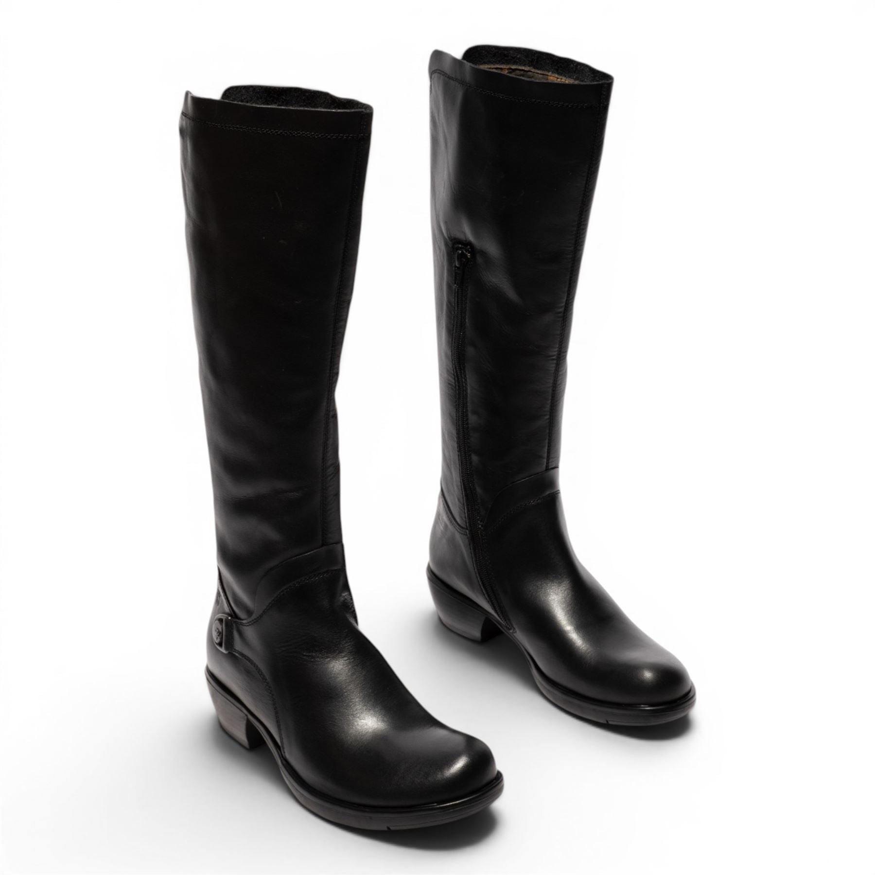Fly London Womens Black Leather High Heeled Riding Long Boots - MISTRY