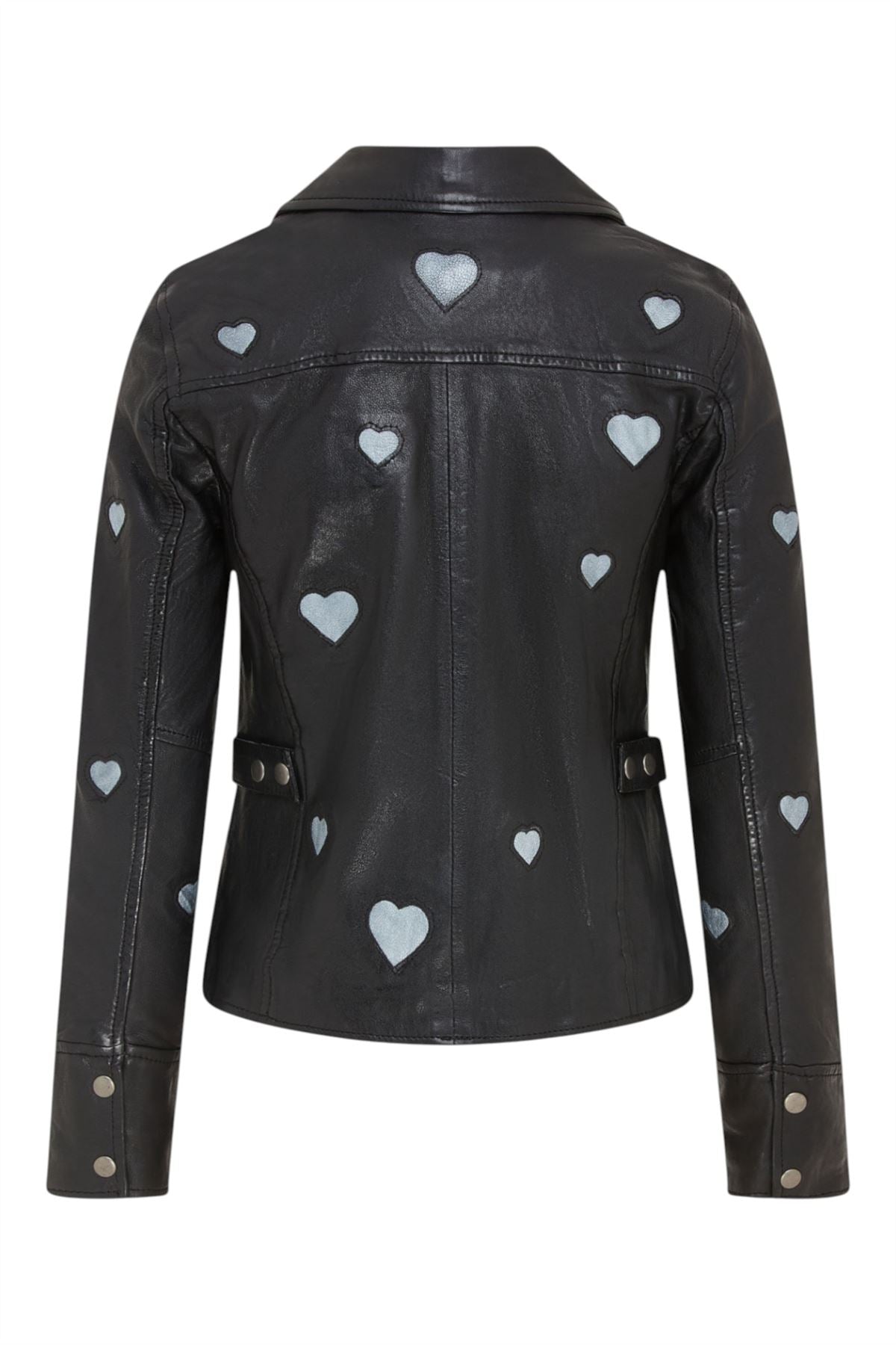 Women’s Black Leather Hearts Biker Jacket - Wynyard