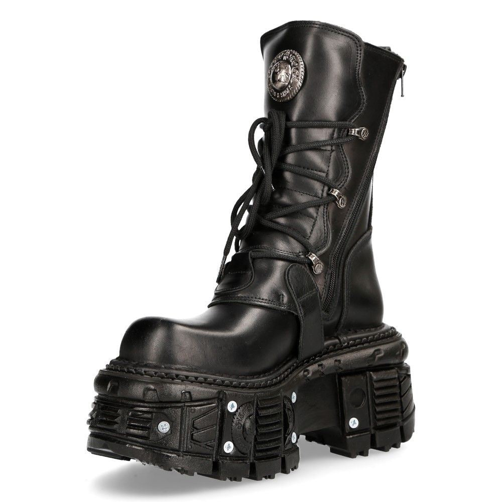 New Rock Unisex Black Leather Combat Platform Boots - TANK373-S1 - Upperclass Fashions 