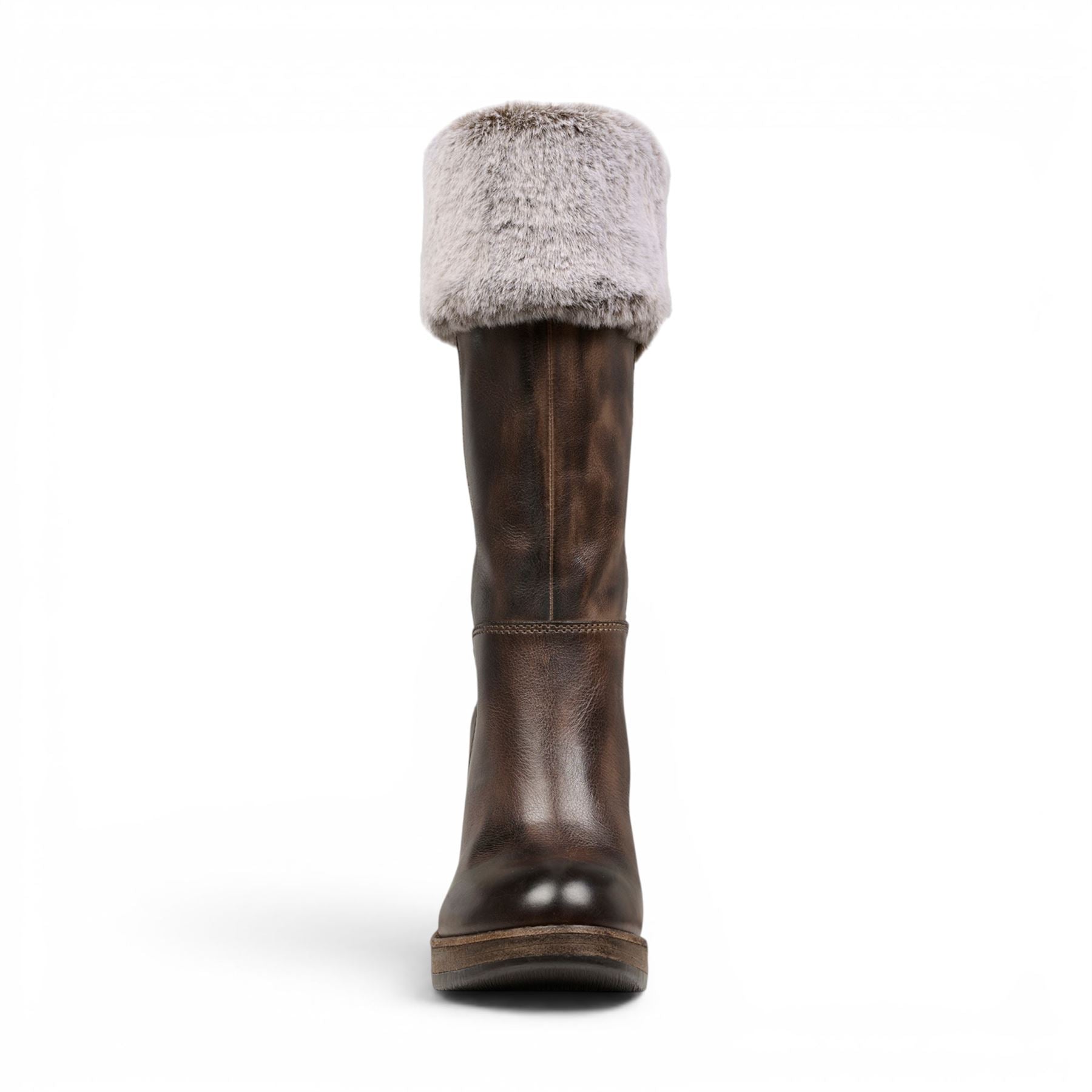 Windsorsmith Womens Mid Calf Brown Leather High Heel Fur Boots - Lovestruck