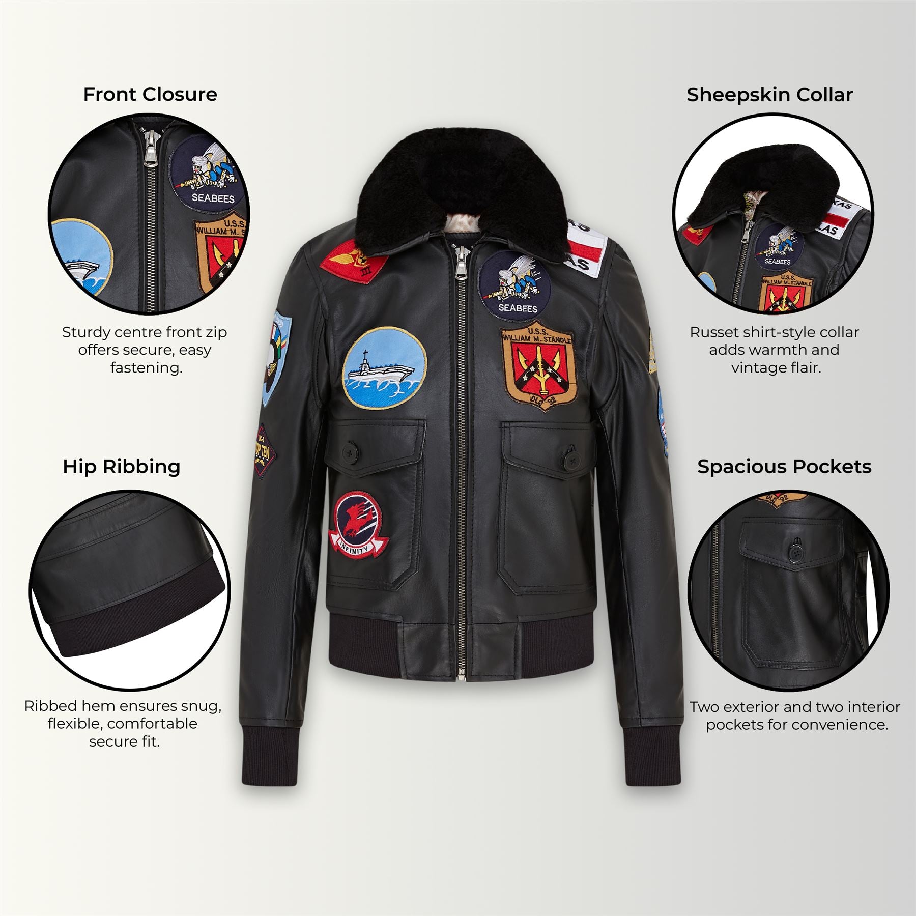 Mens A2 Top Gun Leather Bomber Jacket-Camborne