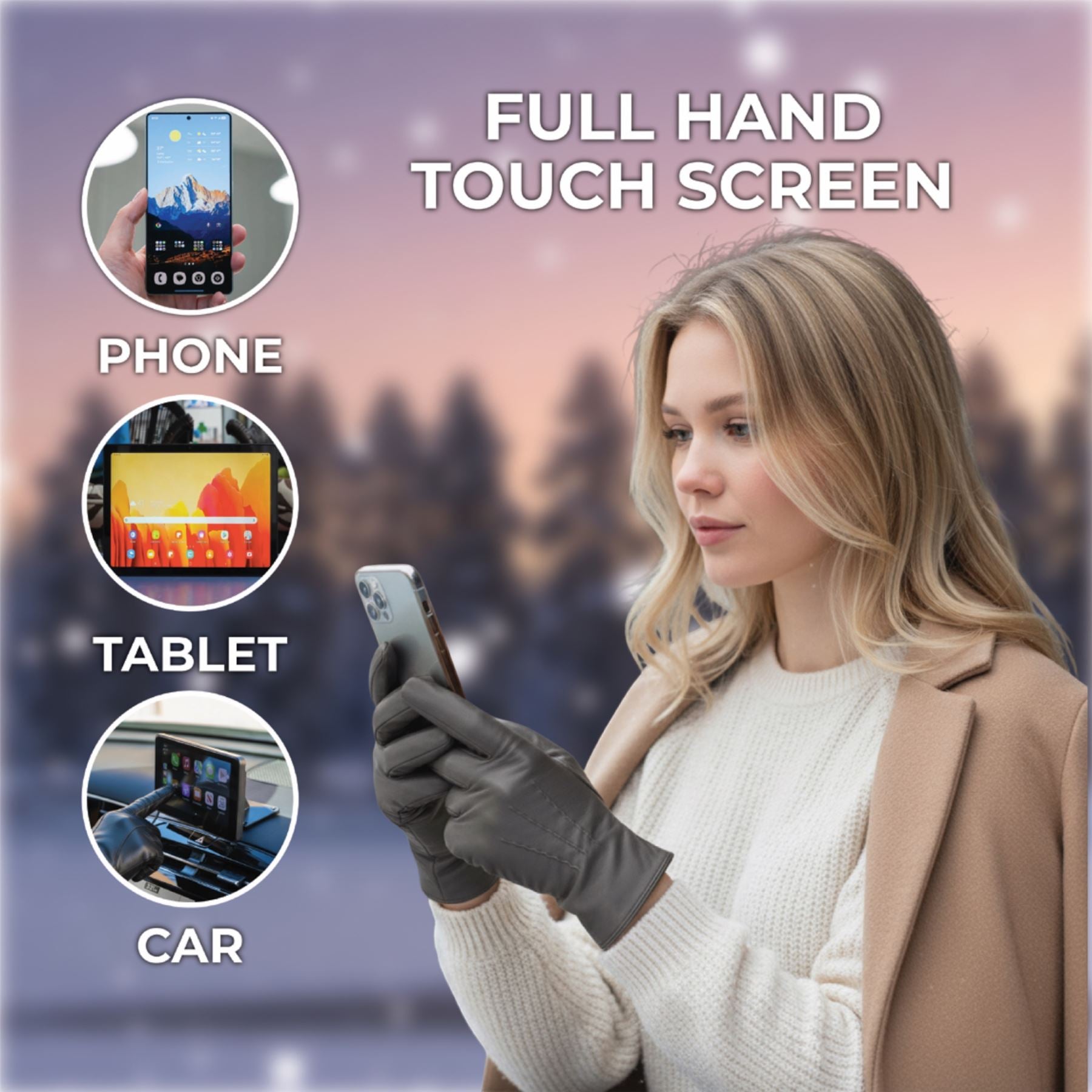 Womens Italian Leather Winter Stitch Line Design Soft Wool Lining Gloves