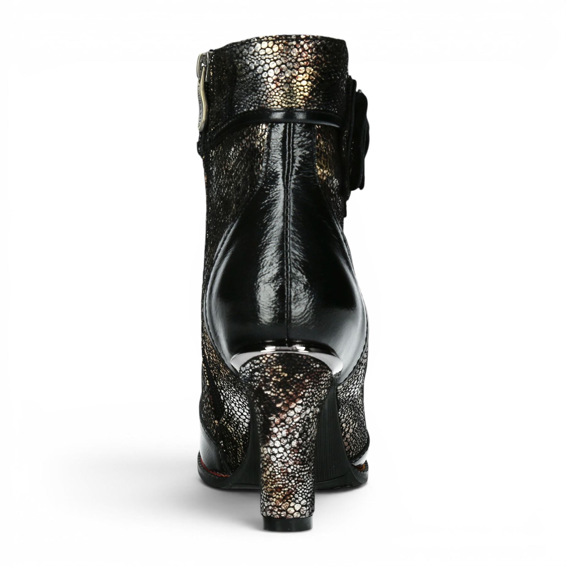 Laura Vita Women’s Black Leather Floral Heeled Lace-Up Boots - Alcbaneo 173