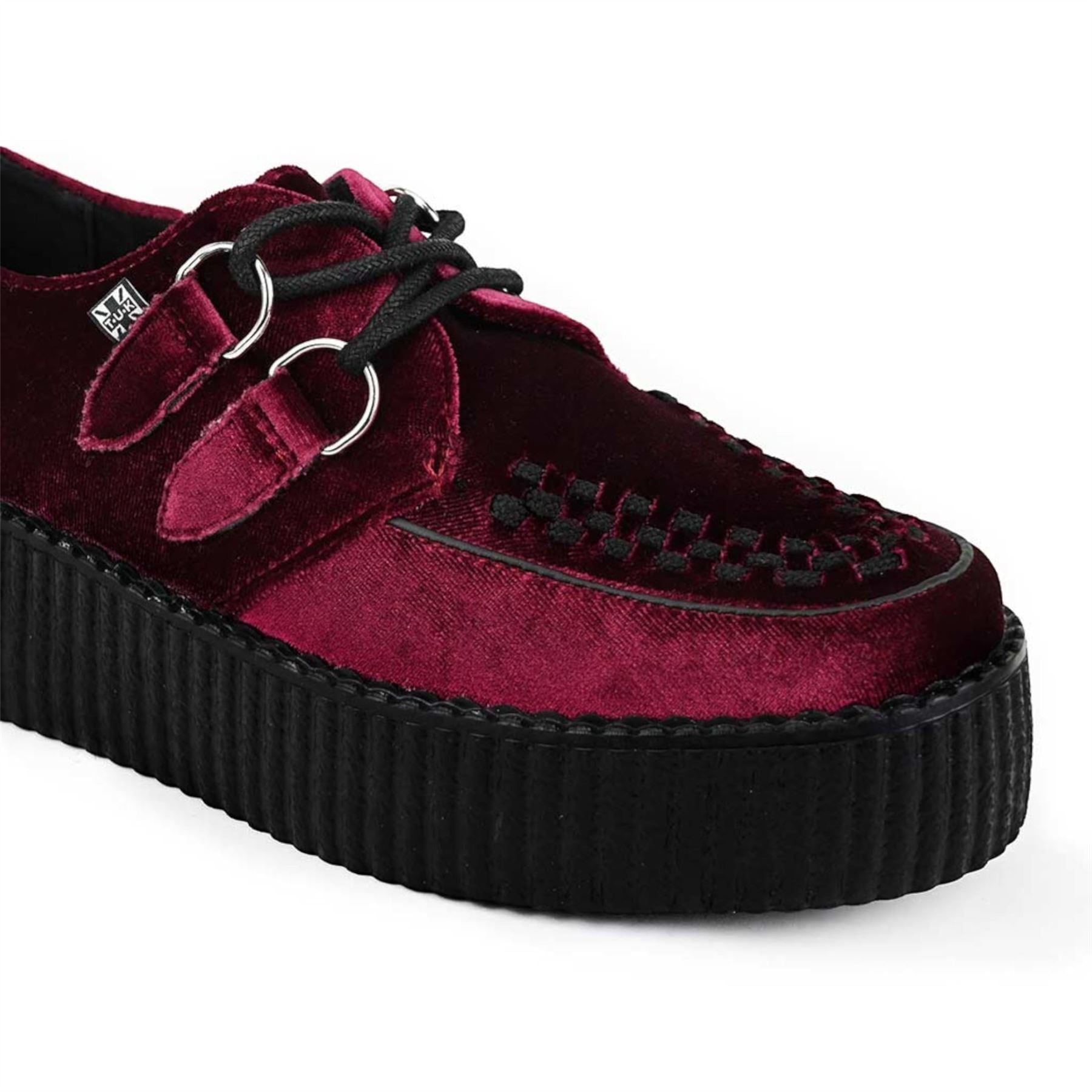TUK Viva High Creeper Burgundy Velvet Platform Lace-Up Goth Shoes - AV6802