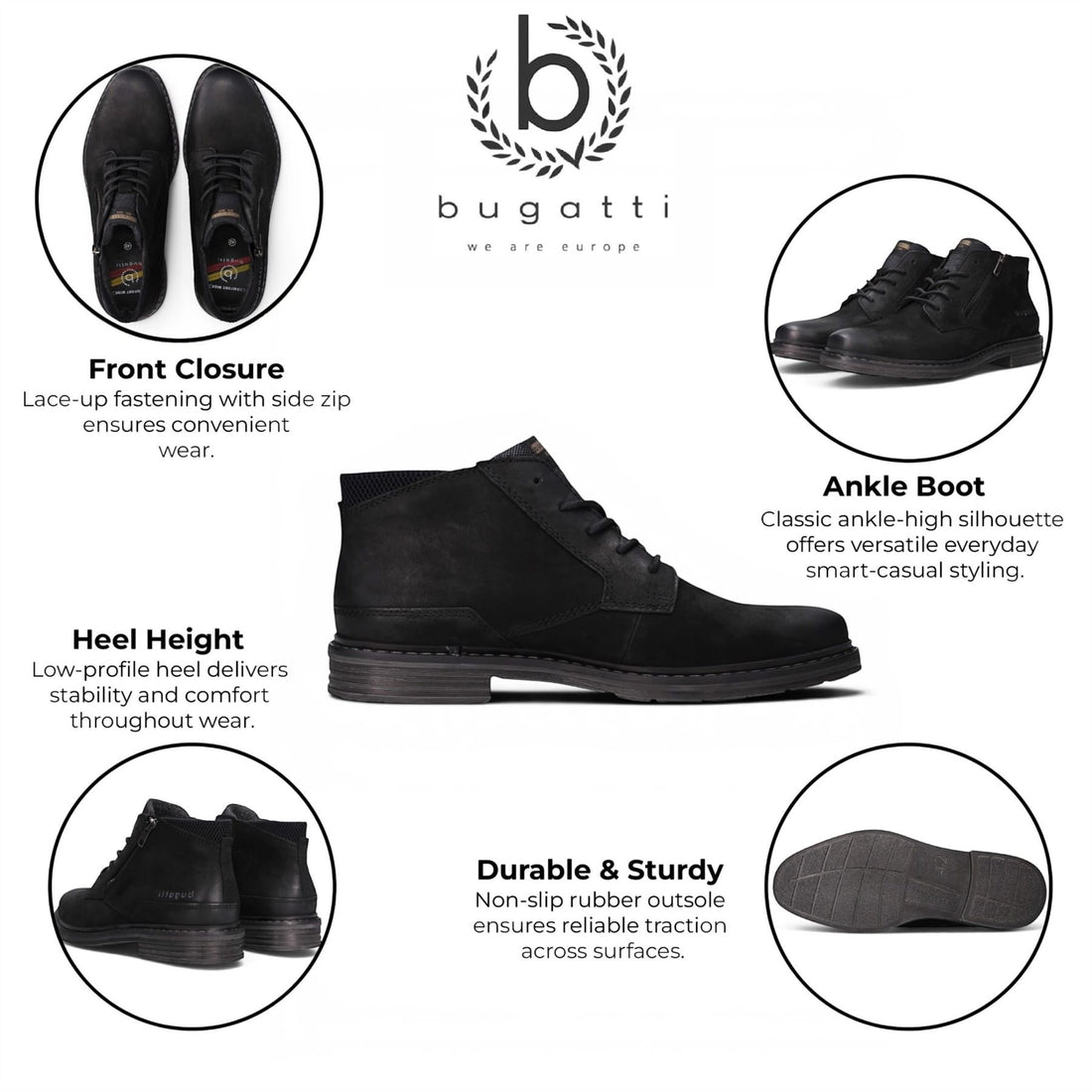 Bugatti Mens Black Leather Lace-up Chukka Ankle Boots - Rigalo Evo C30