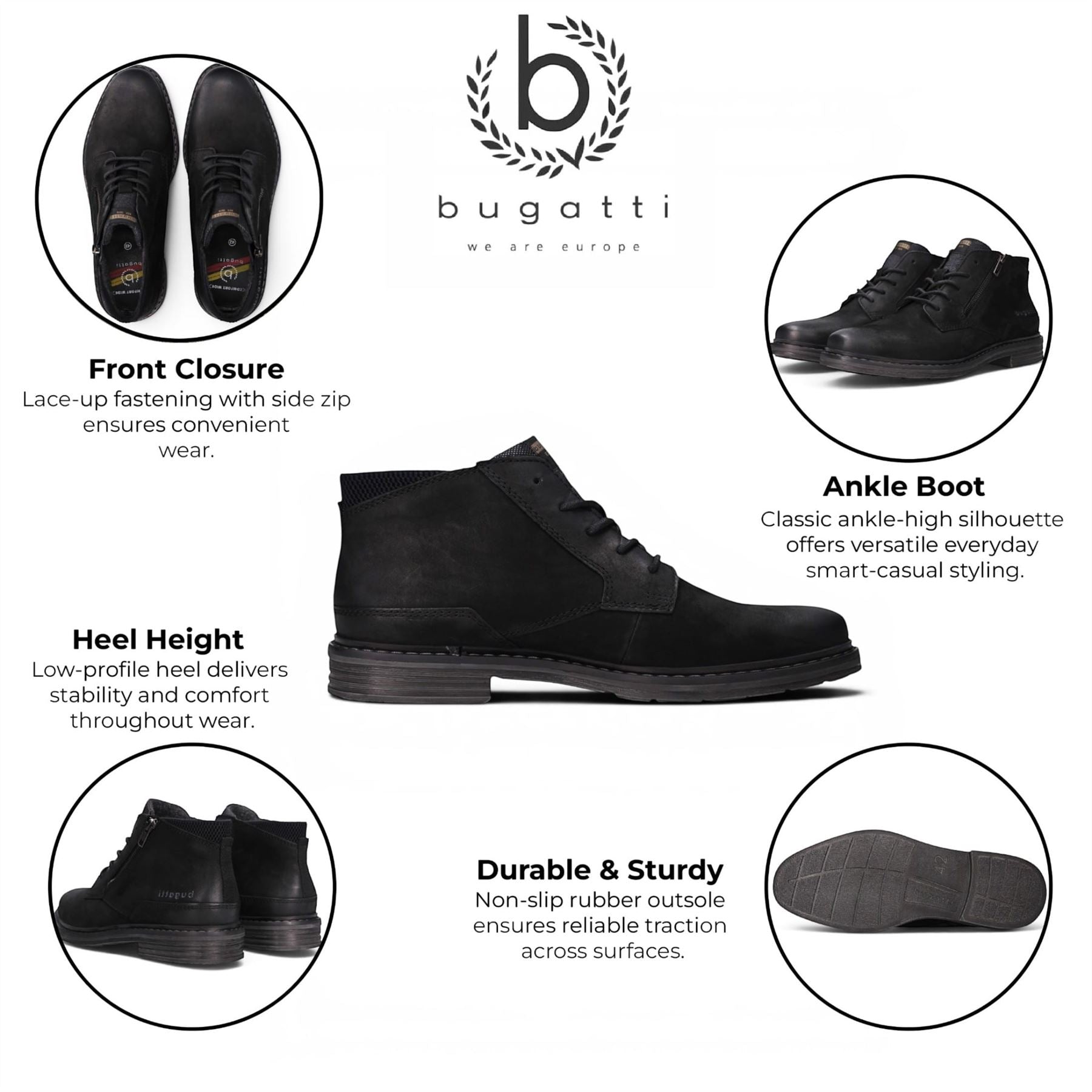 Bugatti Mens Black Leather Lace-up Chukka Ankle Boots - Rigalo Evo C30