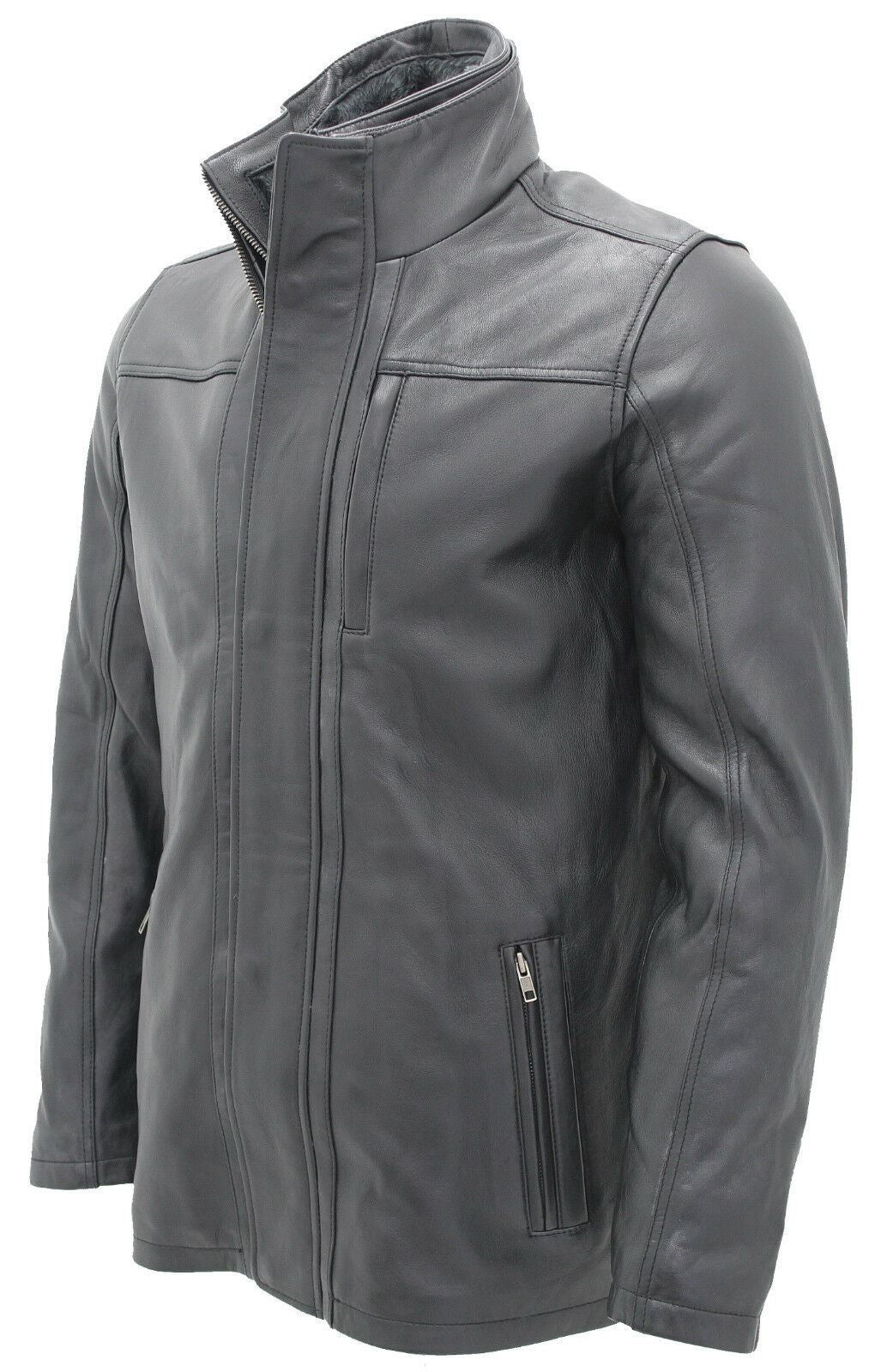 Mens Classic Warm Leather Mid Length Overcoat-Eastwood - Upperclass Fashions 